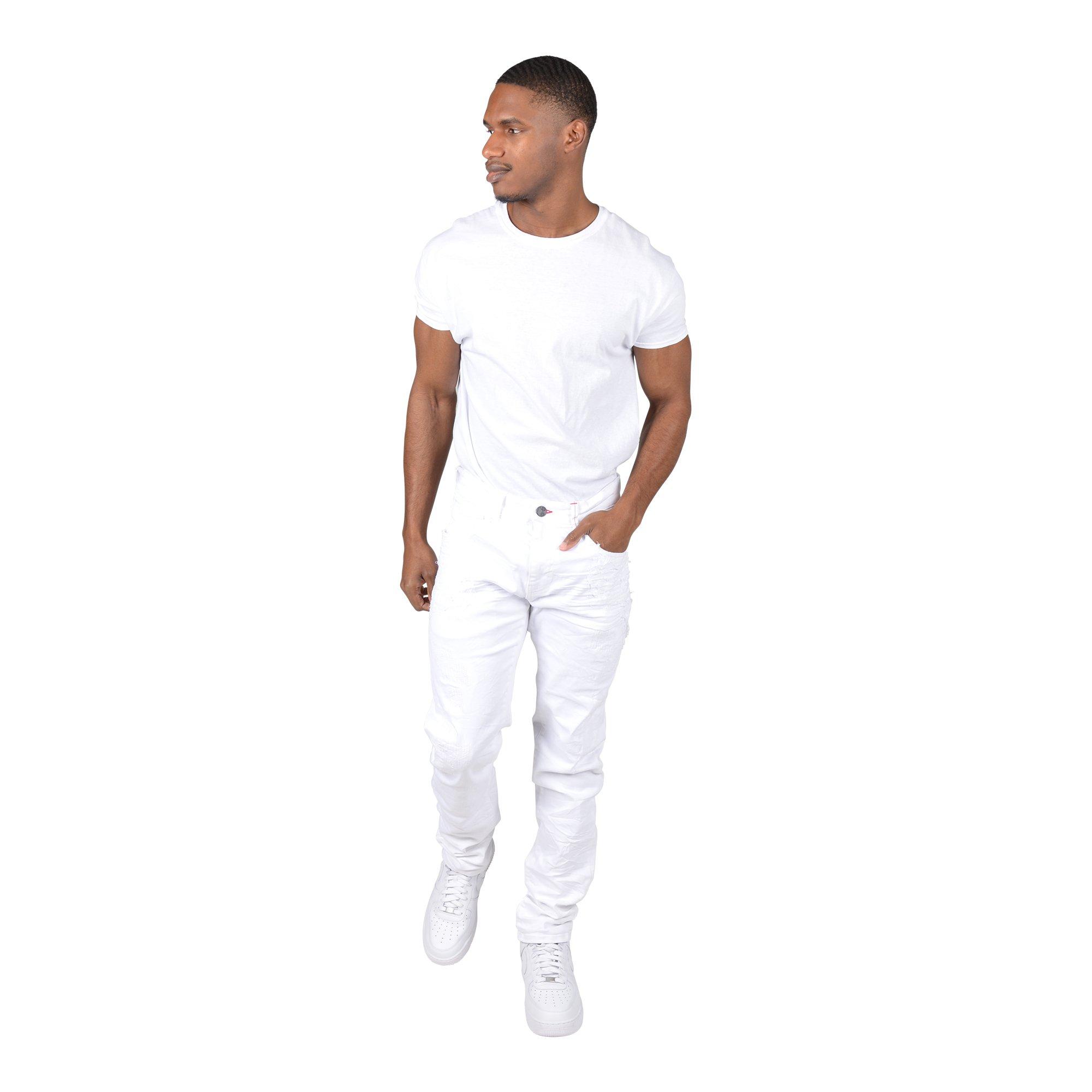 Grindhouse Men's White with Textured Applique Jeans - WHITE