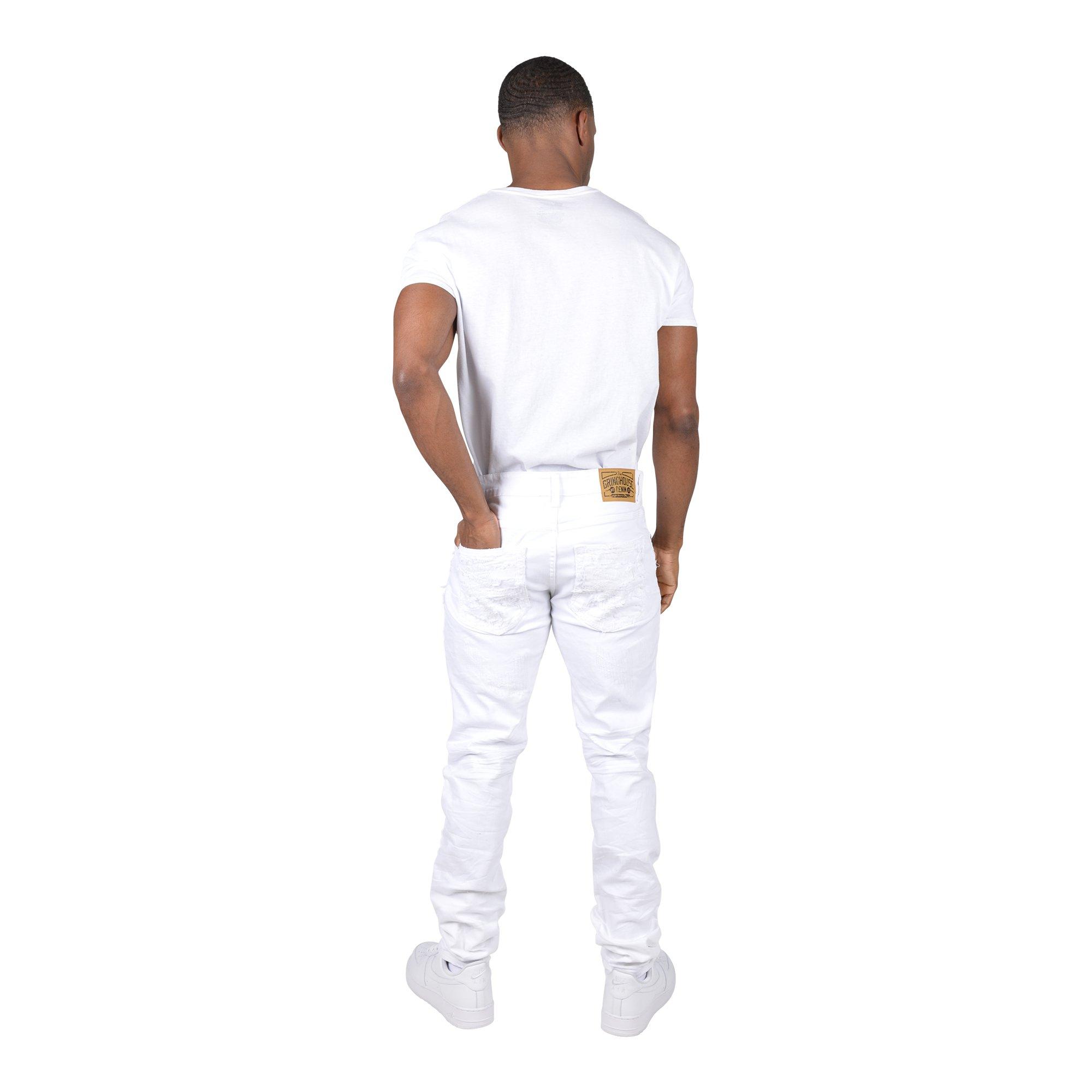 Grindhouse White with Textured Applique Men's Jeans