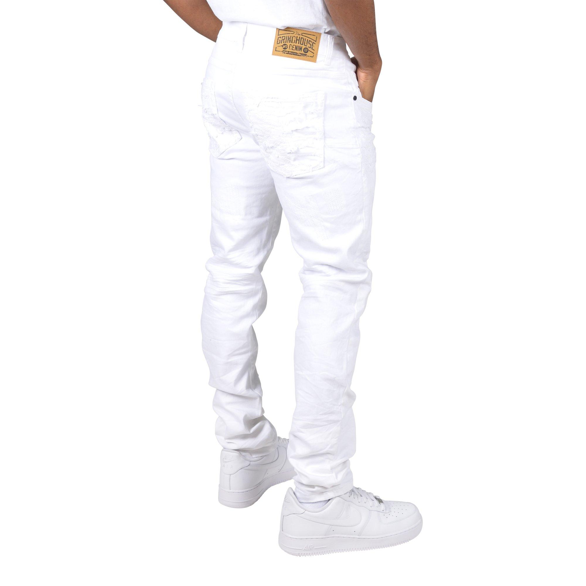 Grindhouse White with Textured Applique Men's Jeans