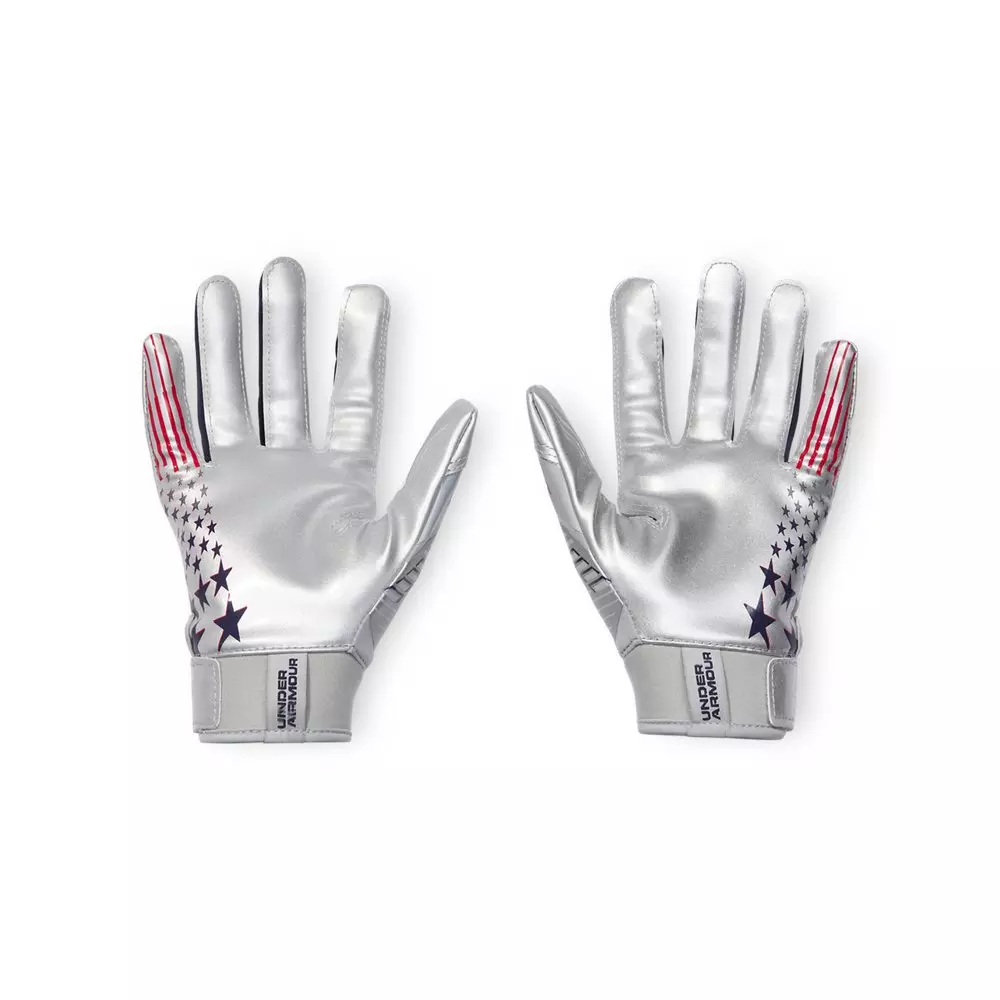 Under Armour Youth F9 Nitro USA Football Gloves - SILVER/NAVY