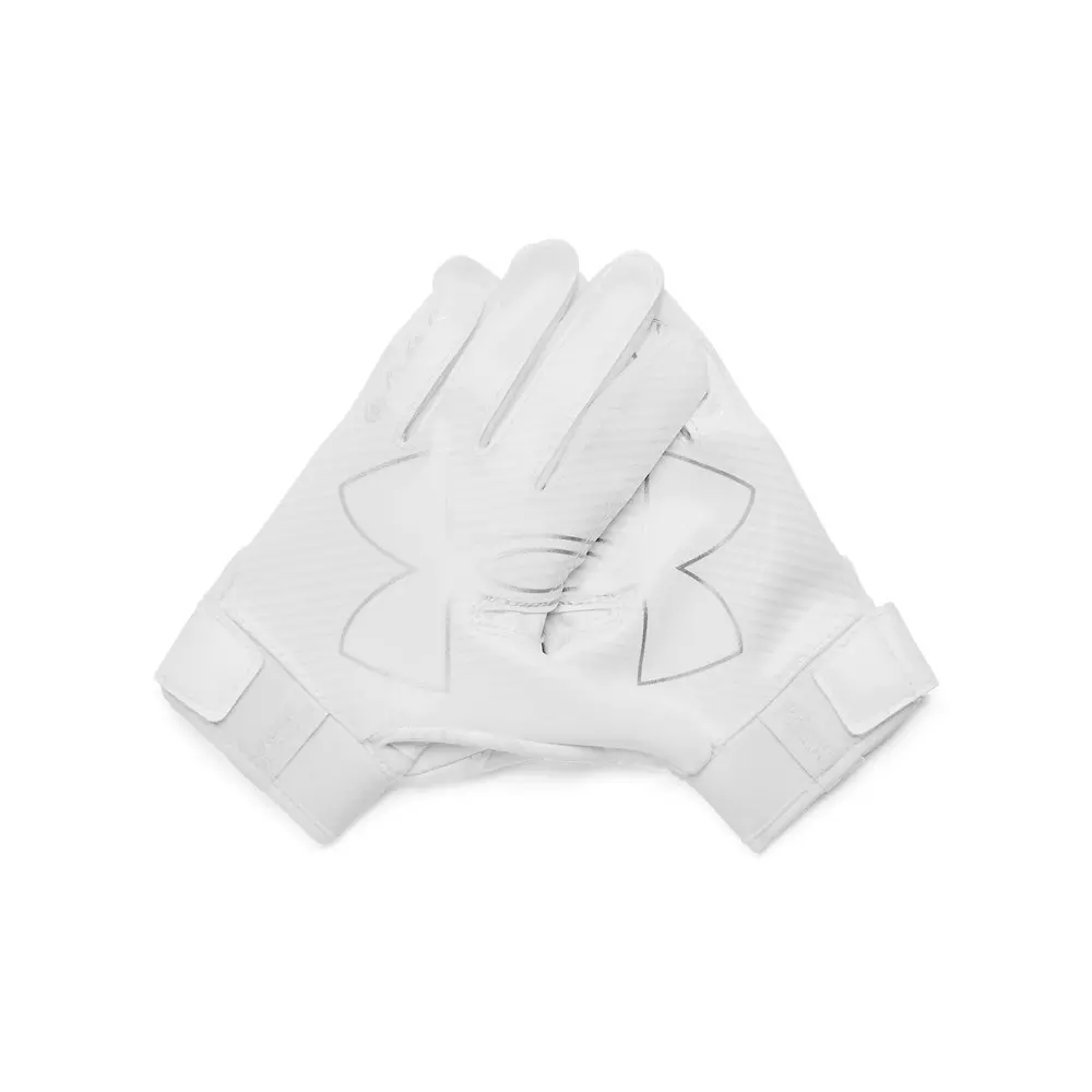 Under Armour F9 Pee Wee Receiver Football Gloves - White/Silver - WHITE/SILVER