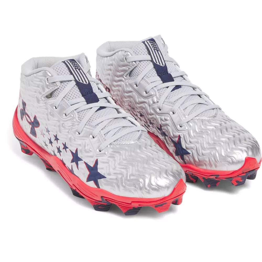 Under Armour Spotlight Hammer Jr "USA" Preschool Boys' Football Cleat - SILVER/NAVY