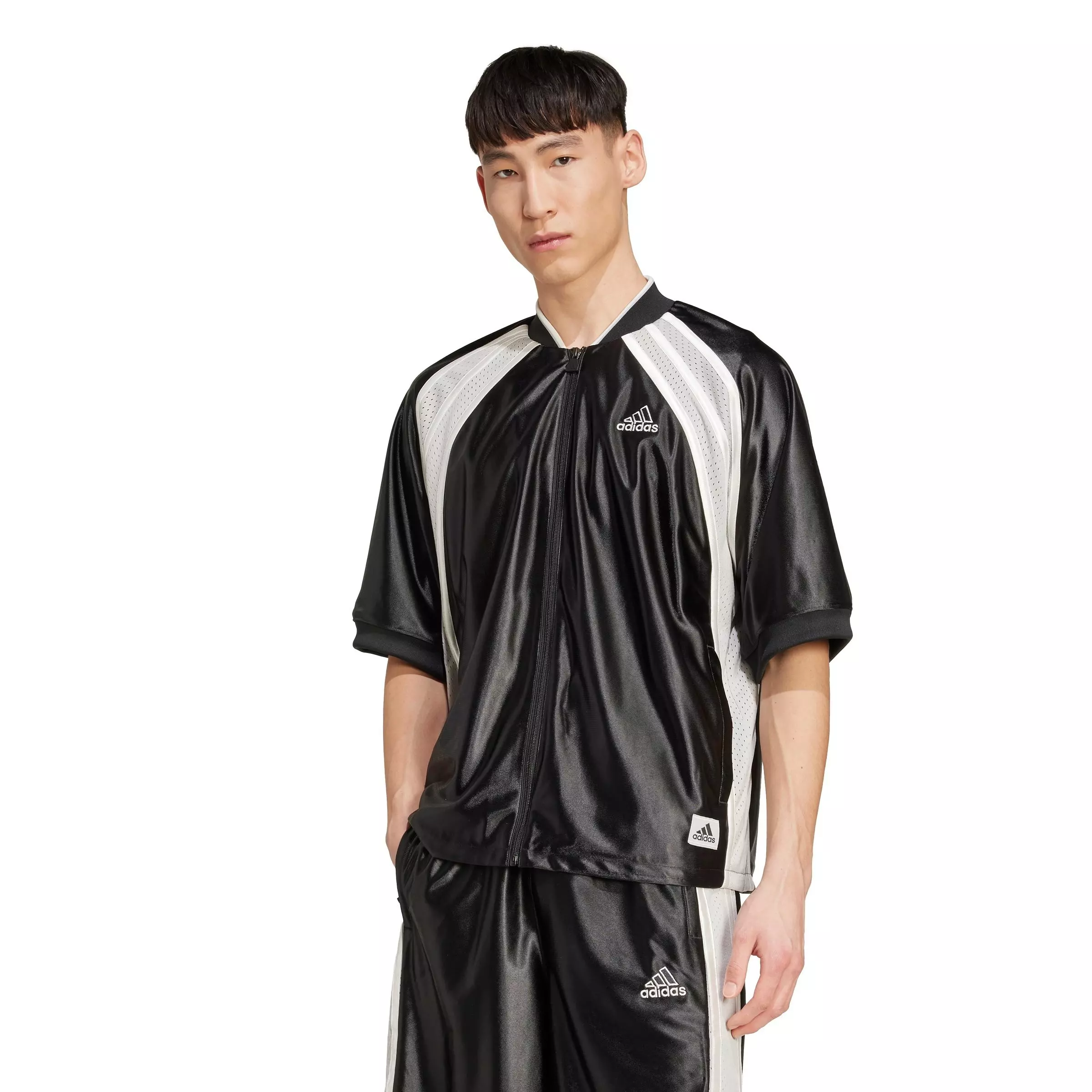 adidas Men's Cut Line Short-Sleeve Track Top - BLACK