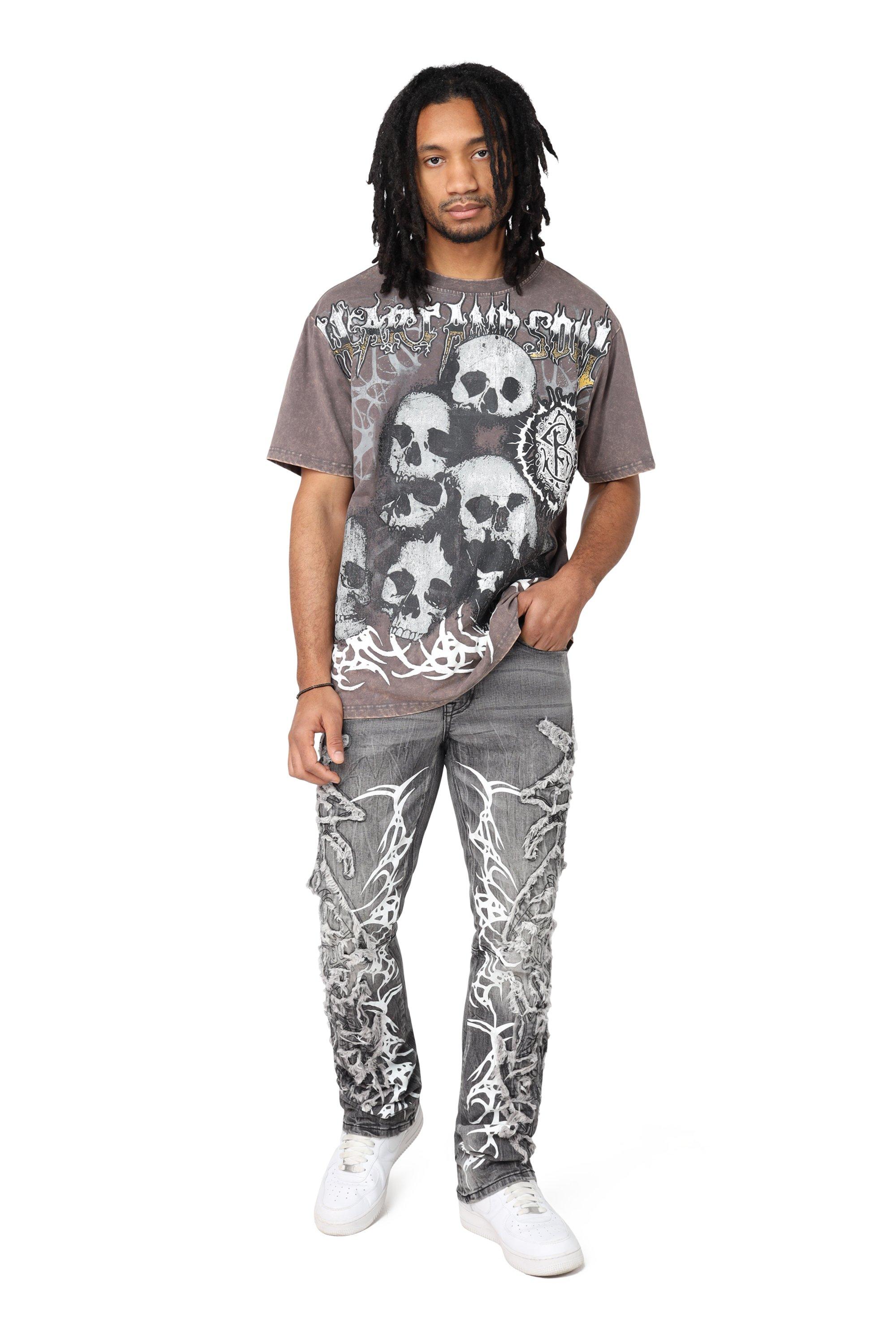 Smoke Rise Men's Dystopia Skulls Tee - Pavement - GREY Thumbnail View 3