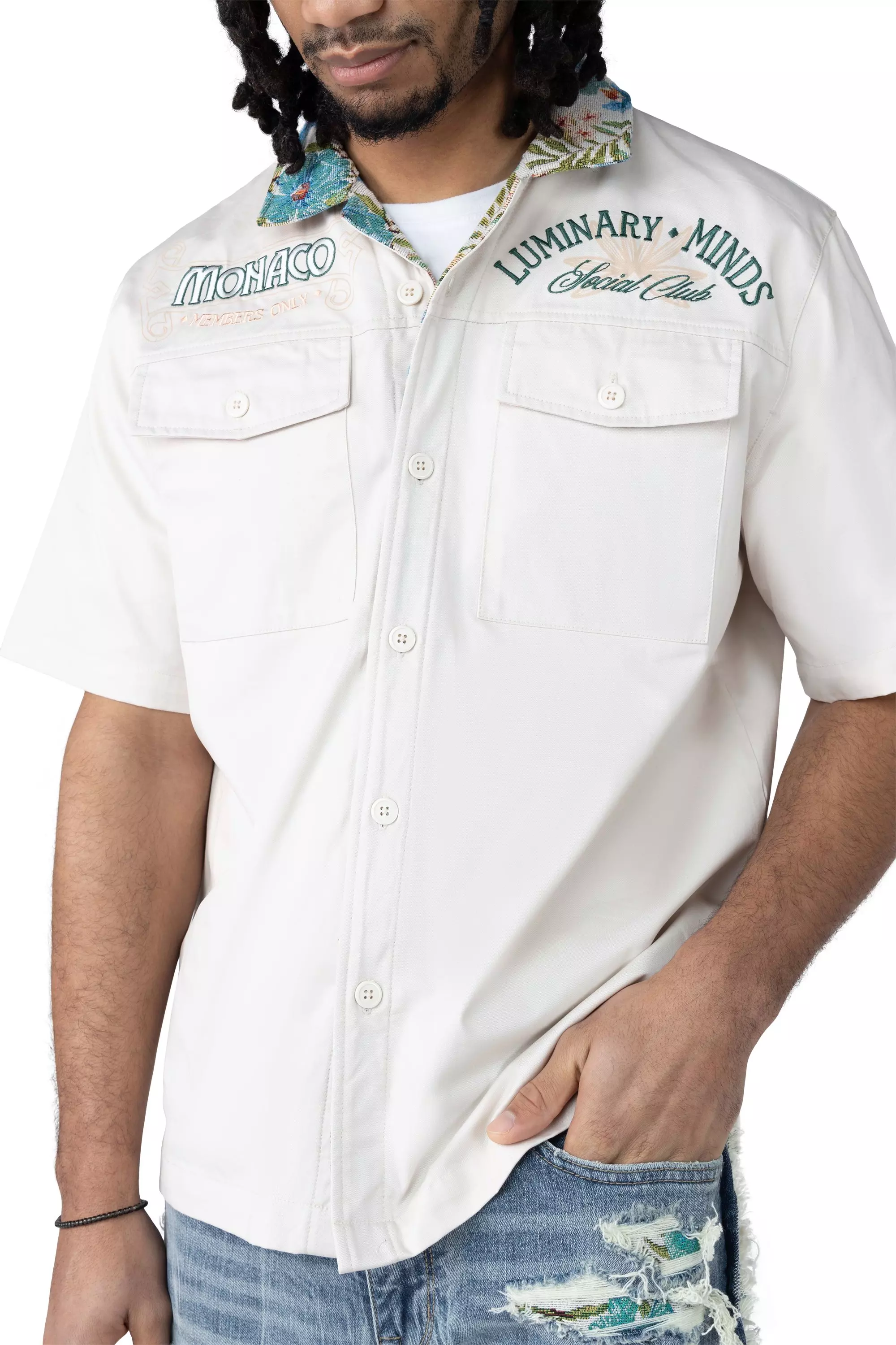 Smoke Rise Men's Monaco Tapestry Shirt - Chalk