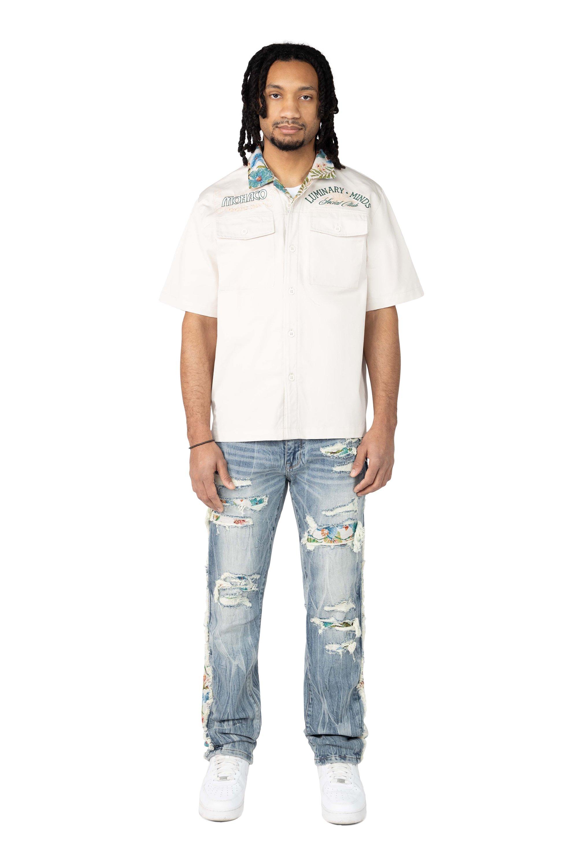 Smoke Rise Men's Monaco Tapestry Shirt - Chalk - OFF-WHITE Thumbnail View 4
