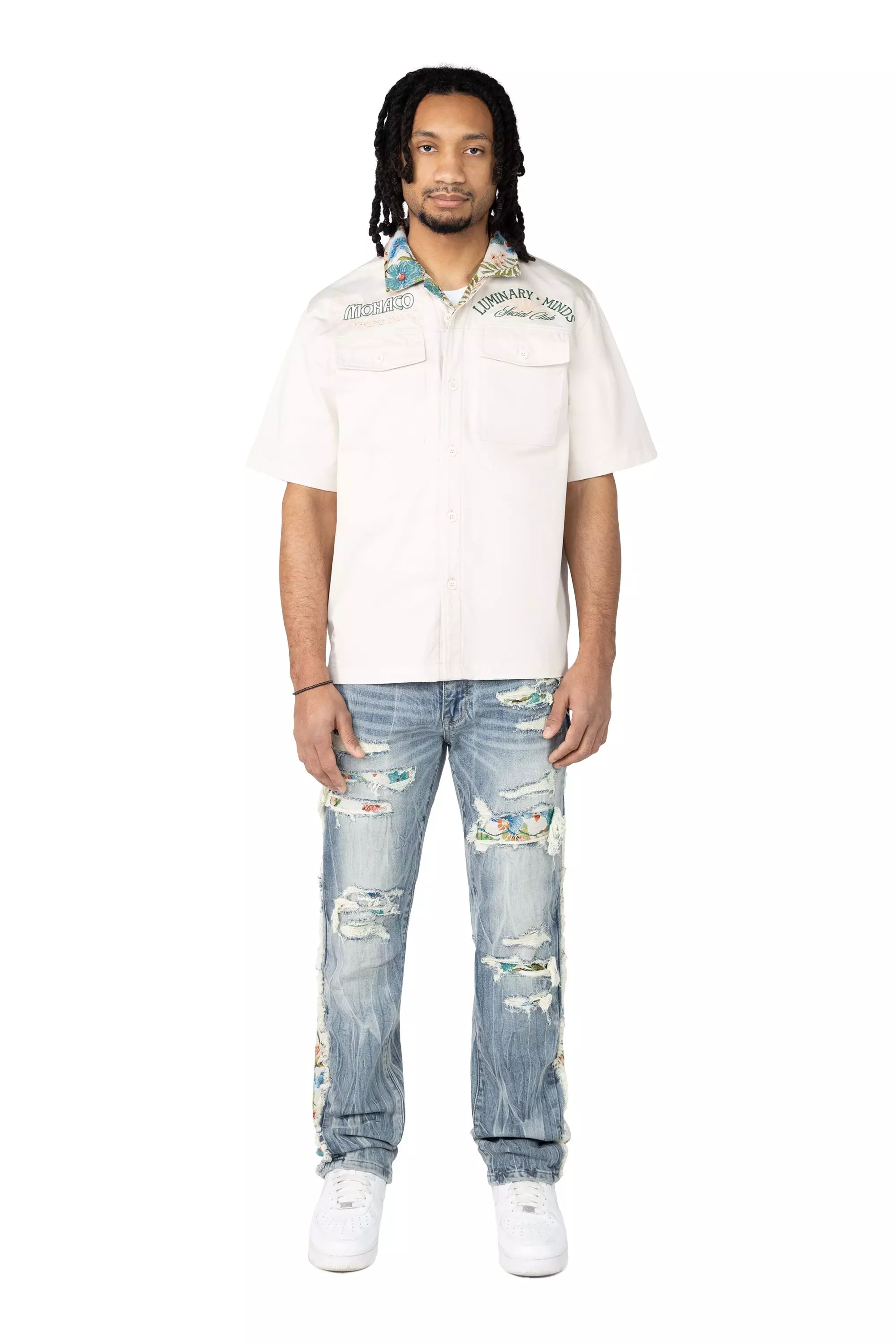 Smoke Rise Men's Monaco Tapestry Shirt - Chalk