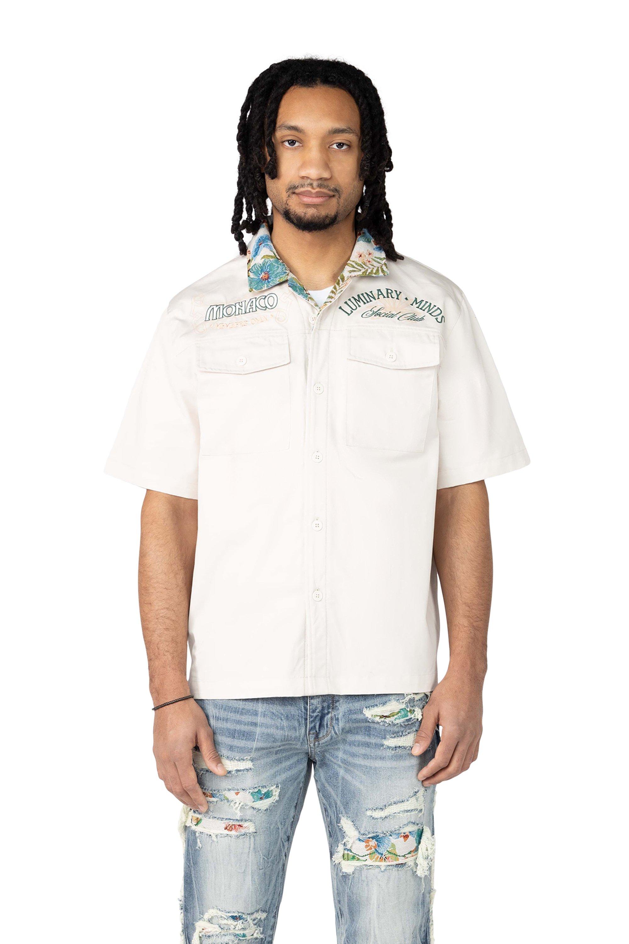 Smoke Rise Men's Monaco Tapestry Shirt - Chalk