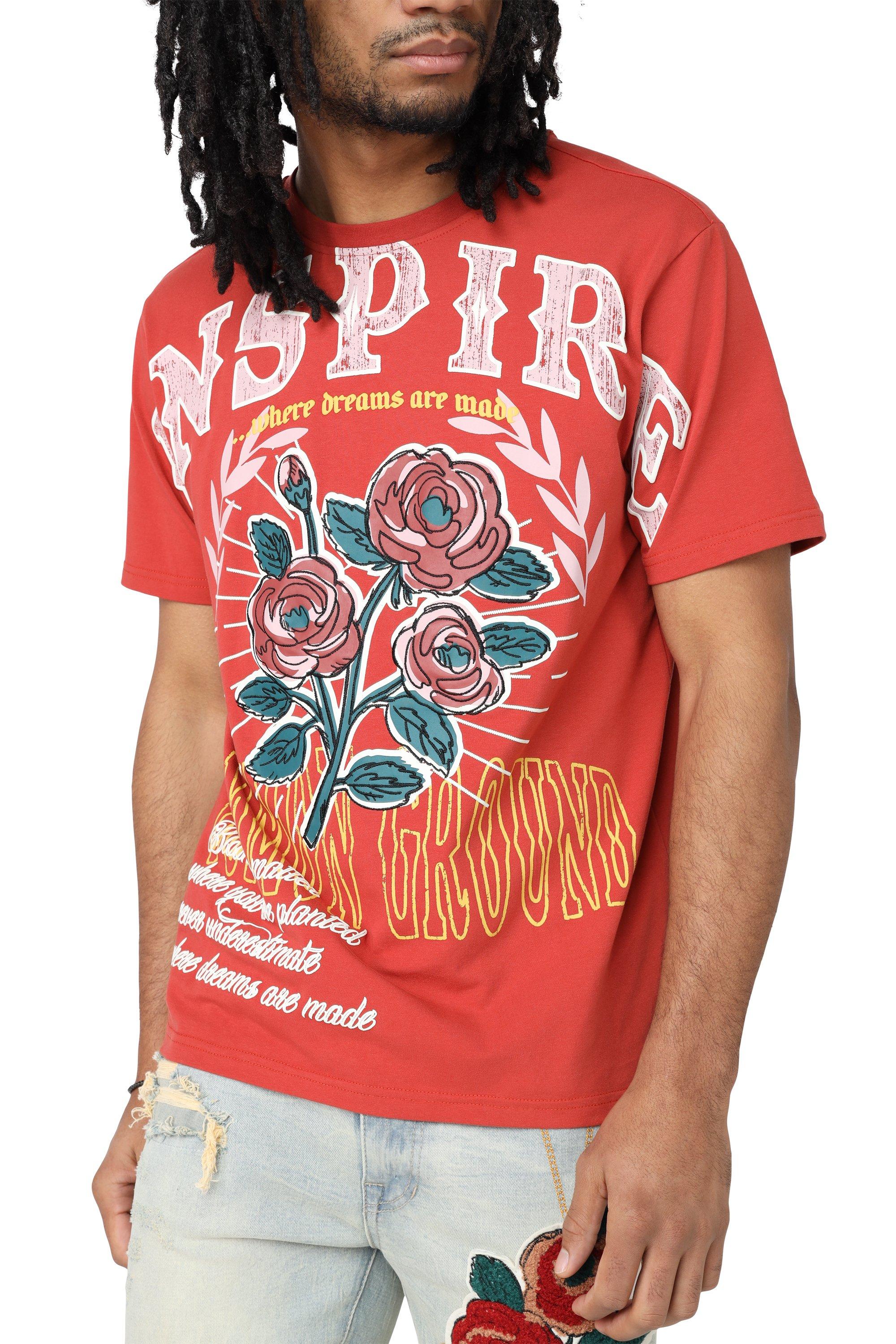 Smoke Rise Men's Roses Tandoori Tee - RUST Thumbnail View 1