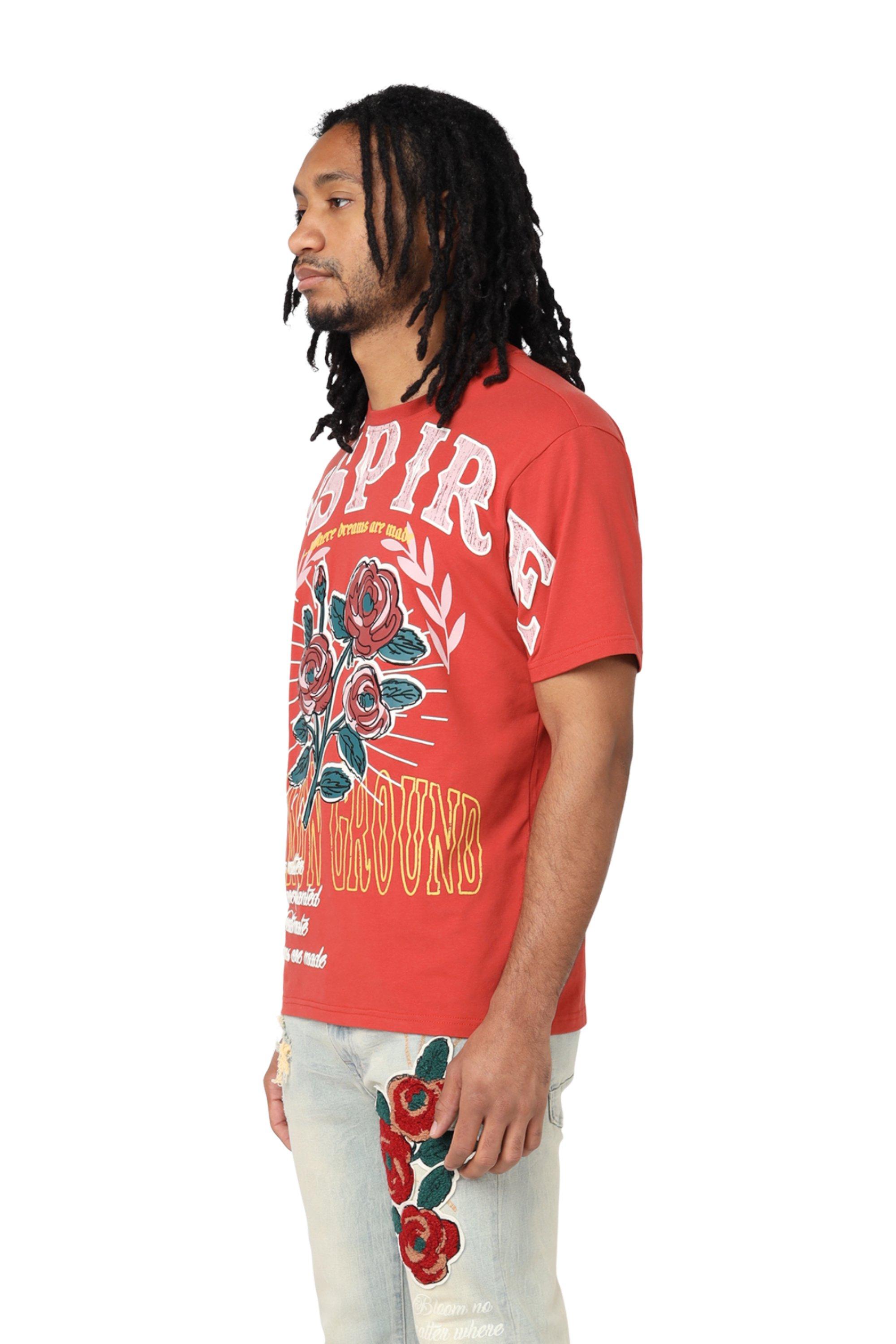 Smoke Rise Men's Roses Tandoori Tee - RUST Thumbnail View 3