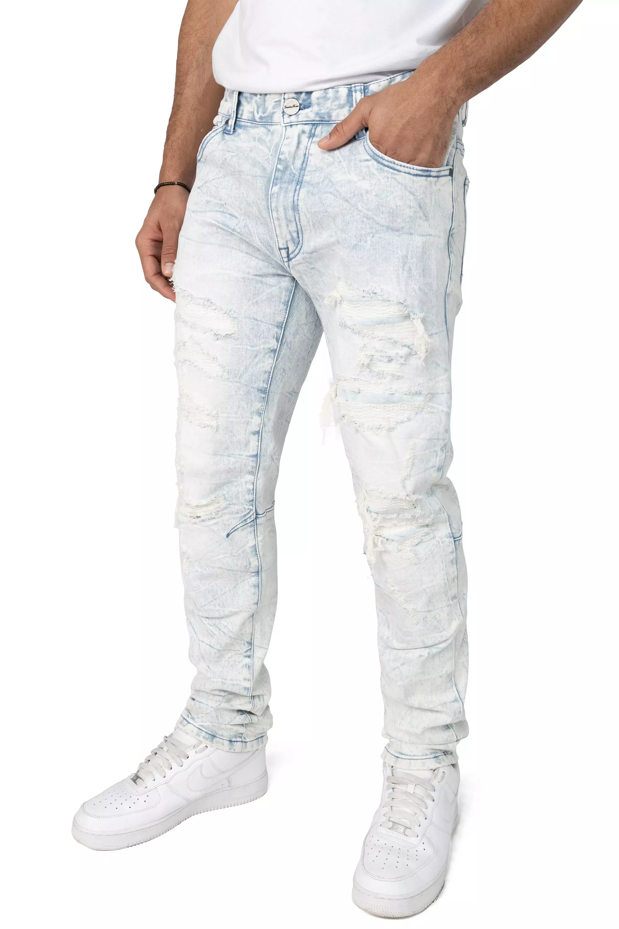 Smoke Rise Men's Brilliant Blue Slim Fit Denim Jeans - LT BLUE