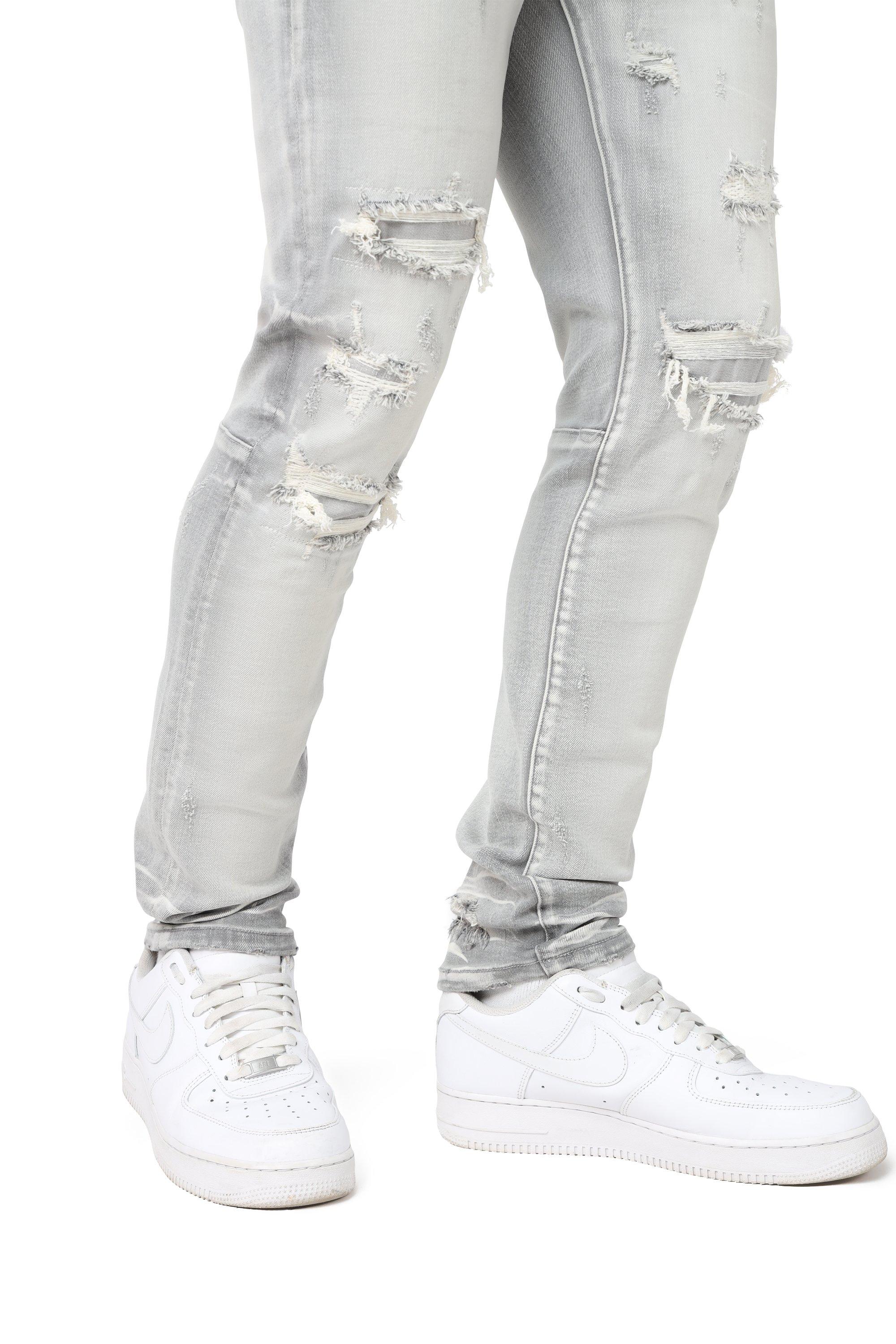 Smoke Rise Men's Slim Fit Radiant Denim Jeans - Grey - GREY Thumbnail View 4