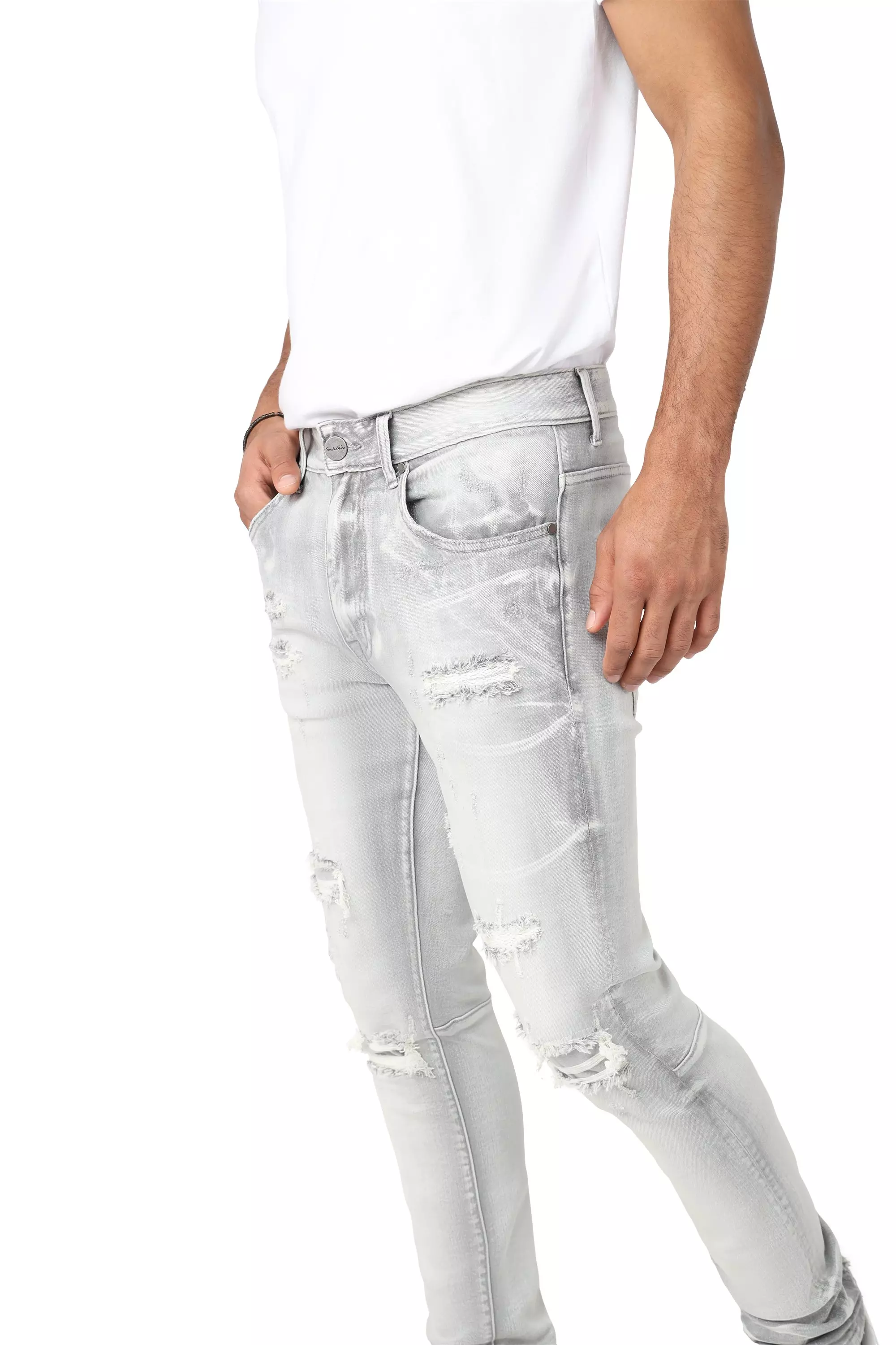 Smoke Rise Men's Slim Fit Radiant Denim Jeans - Grey - GREY