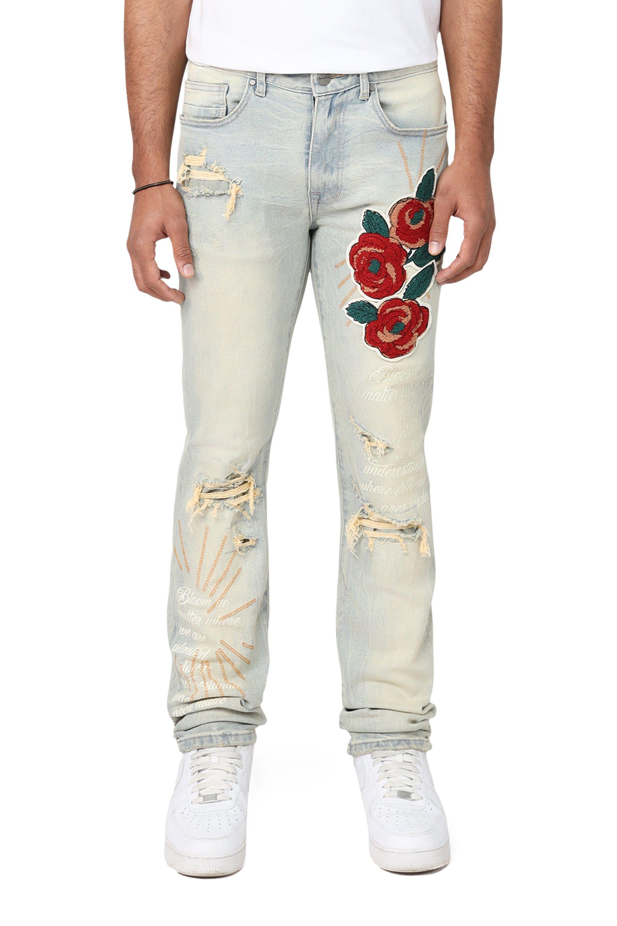 Smoke Rise Men's Slim Fit Seville Denim Jeans - Tandoori Rose - LT BLUE Thumbnail View 1