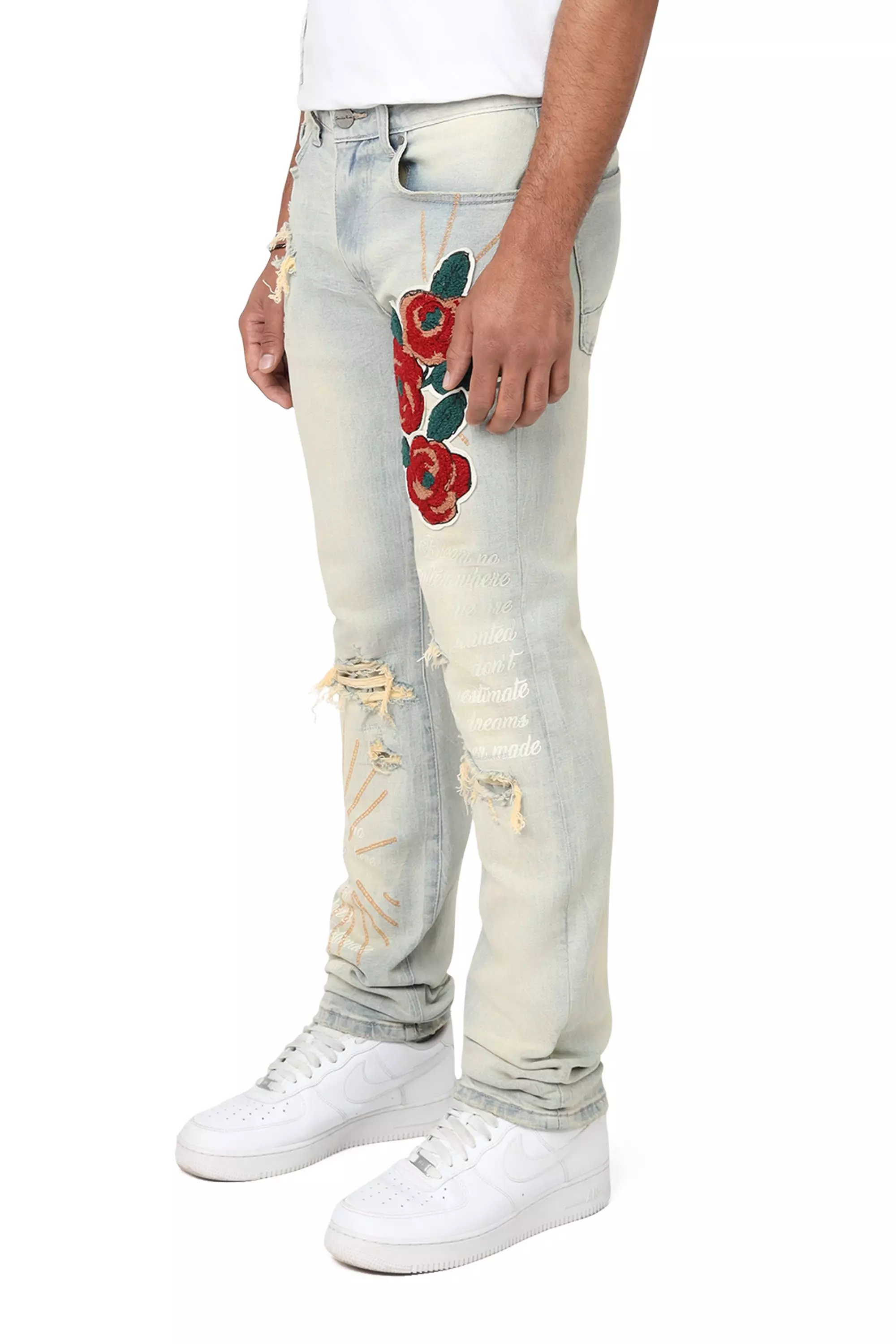 Smoke Rise Men's Slim Fit Seville Denim Jeans - Tandoori Rose - LT BLUE
