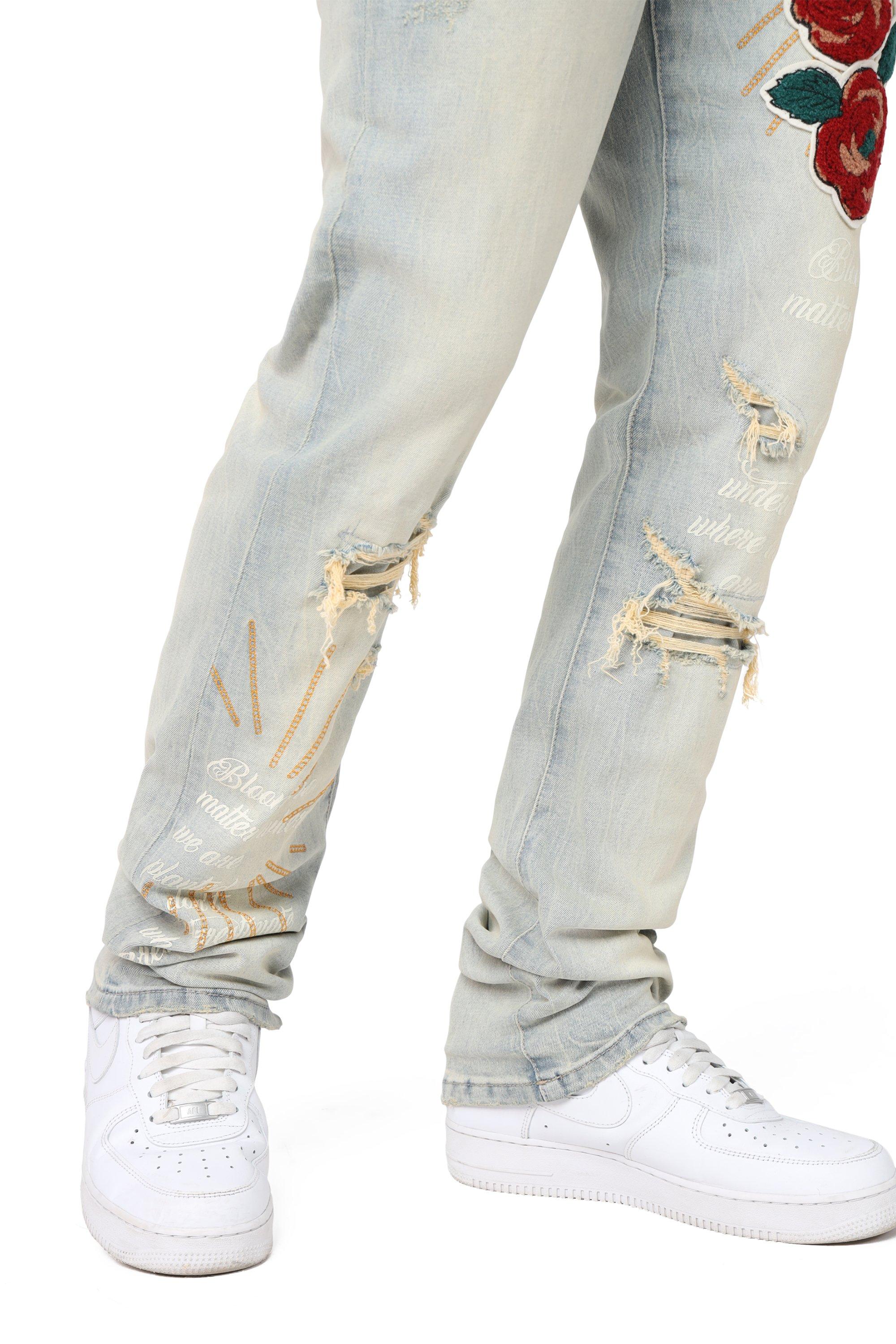 Smoke Rise Men's Slim Fit Seville Denim Jeans - Tandoori Rose - LT BLUE Thumbnail View 4