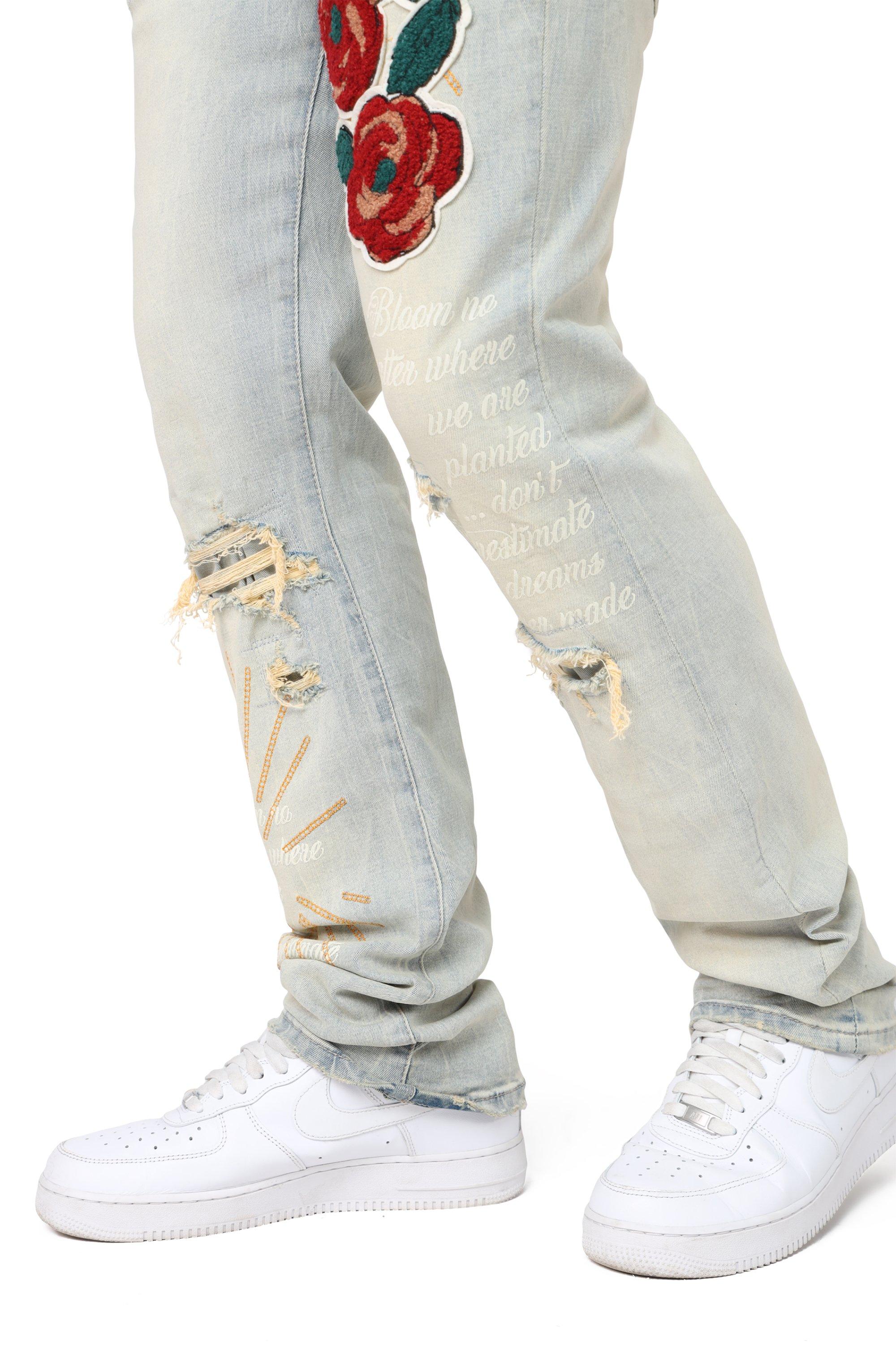 Smoke Rise Men's Slim Fit Seville Denim Jeans - Tandoori Rose - LT BLUE Thumbnail View 5