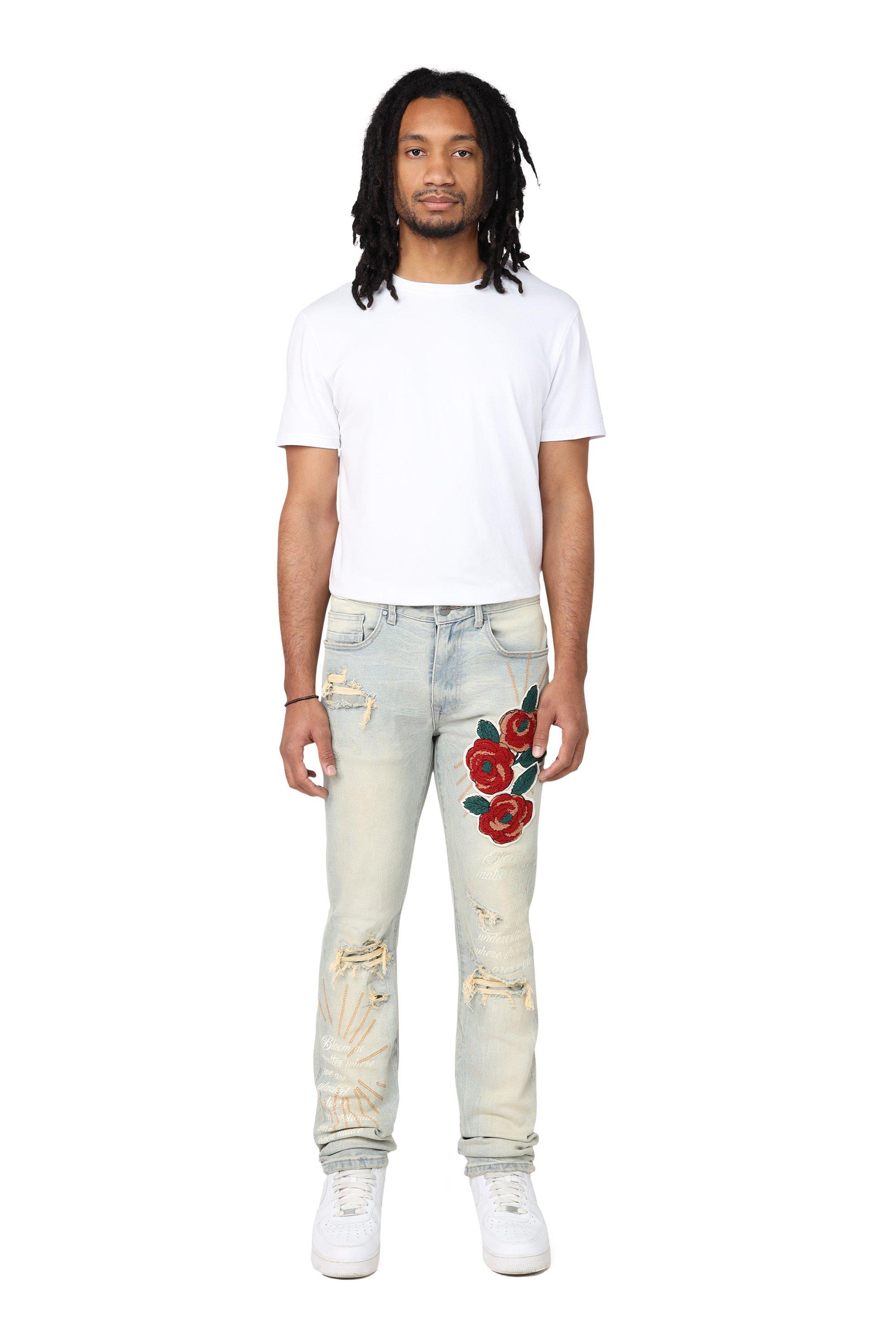 Smoke Rise Men's Slim Fit Seville Denim Jeans - Tandoori Rose - LT BLUE Thumbnail View 6