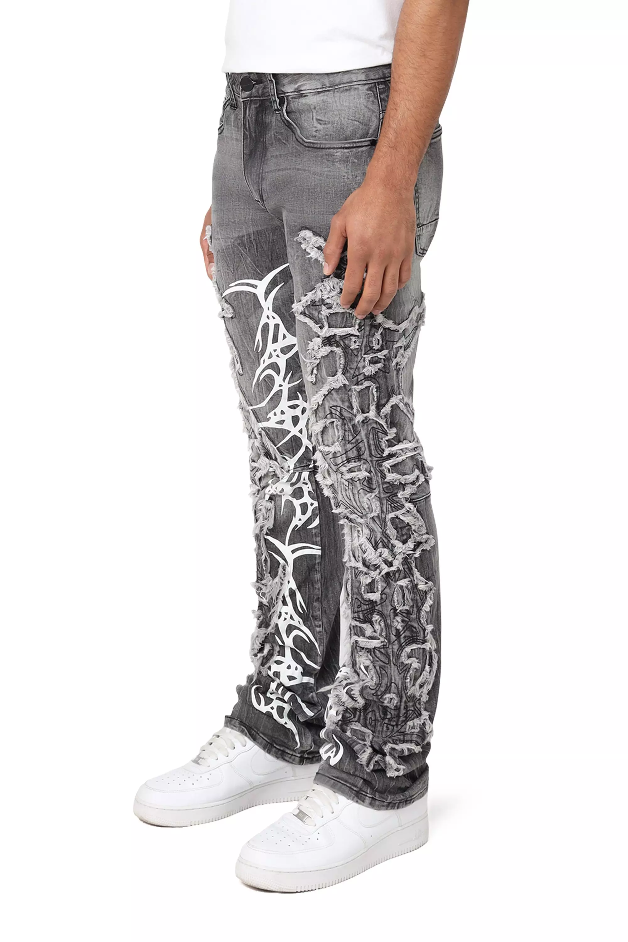 Smoke Rise Men's Dystopia Shibuya Slim Fit Denim Jeans - Black - BLACK