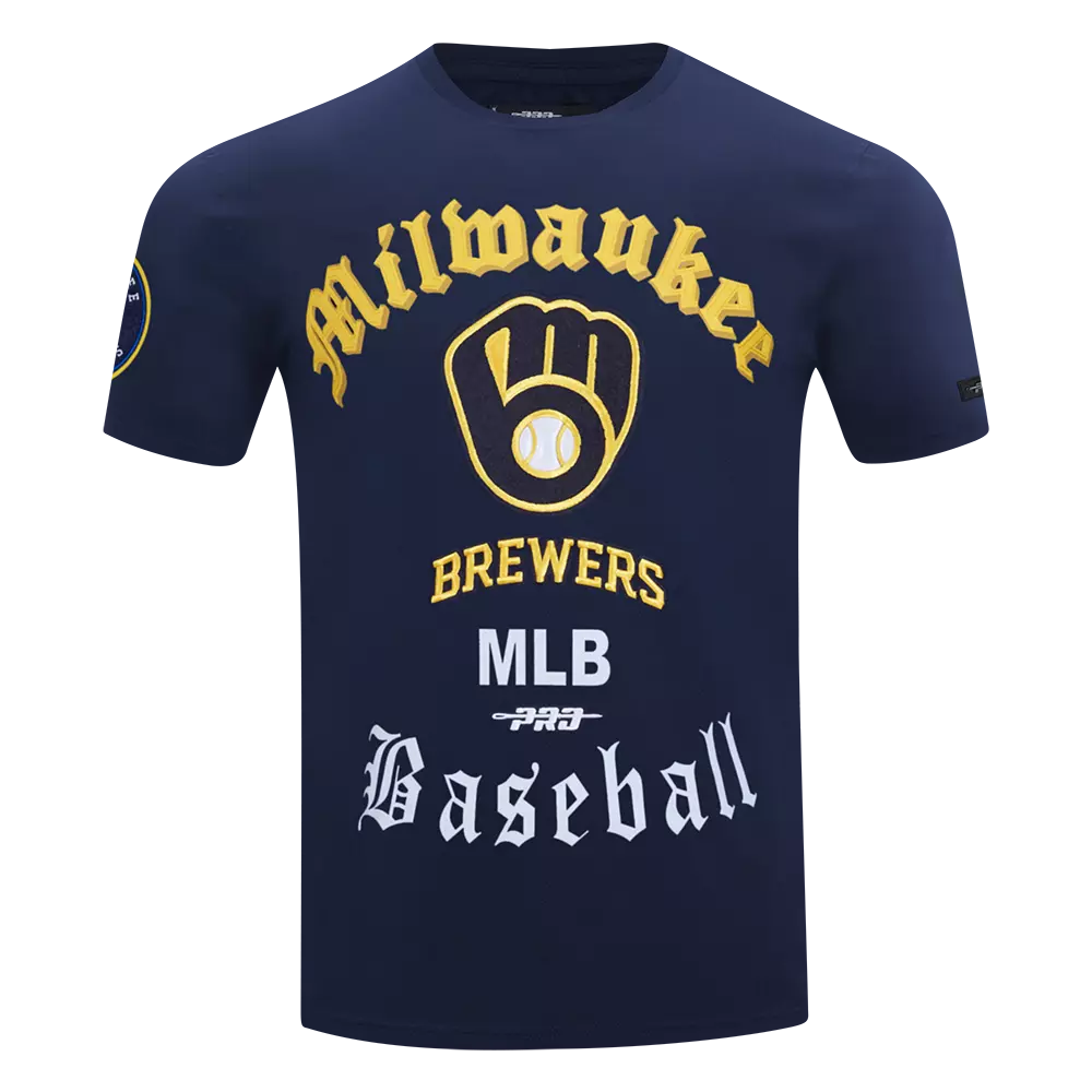Pro Standard Men's Milwaukee Brewers Old English Tee-Navy - NAVY