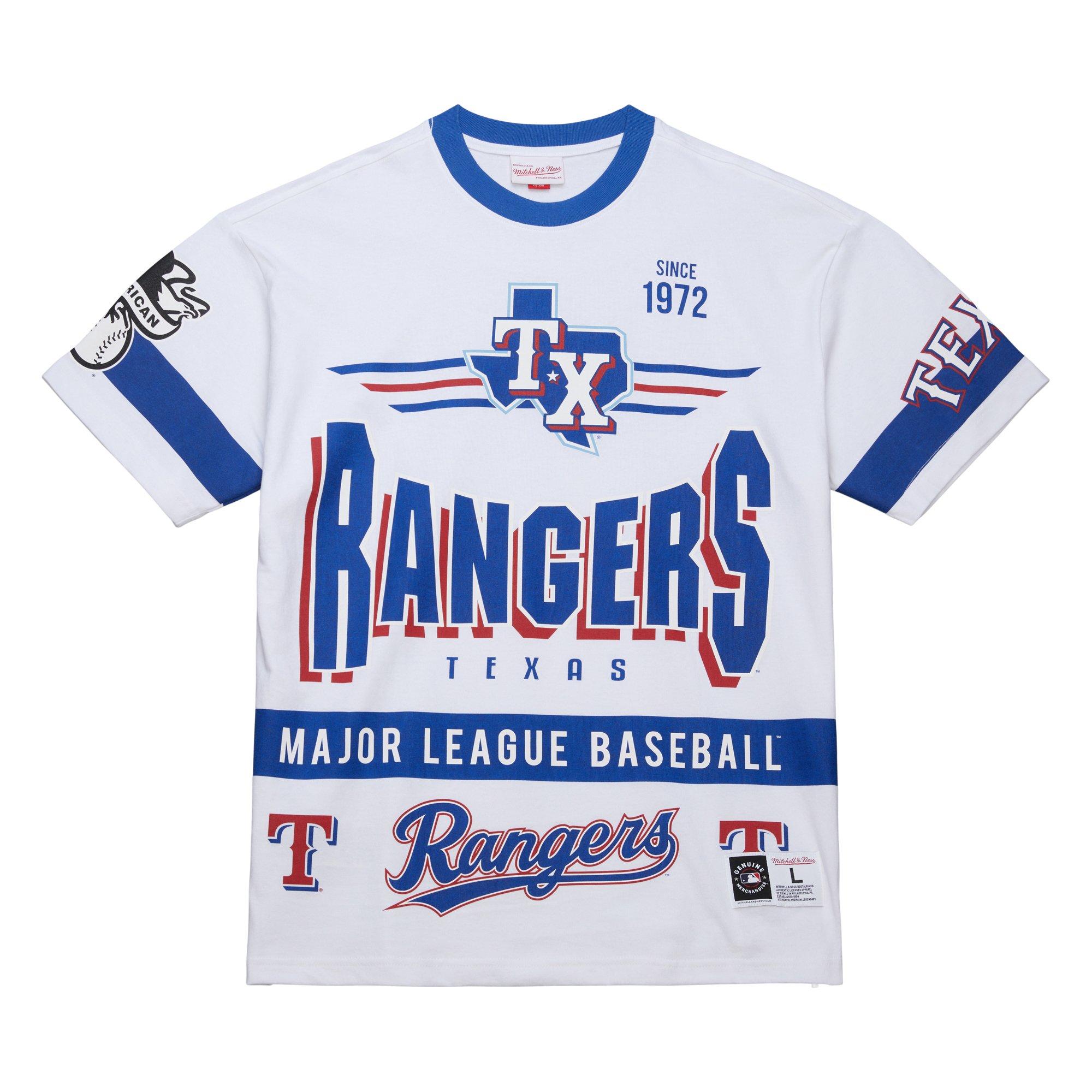 Mitchell & Ness Men's Texas Rangers Current Logo Vintage Tee-White - WHITE Thumbnail View 1