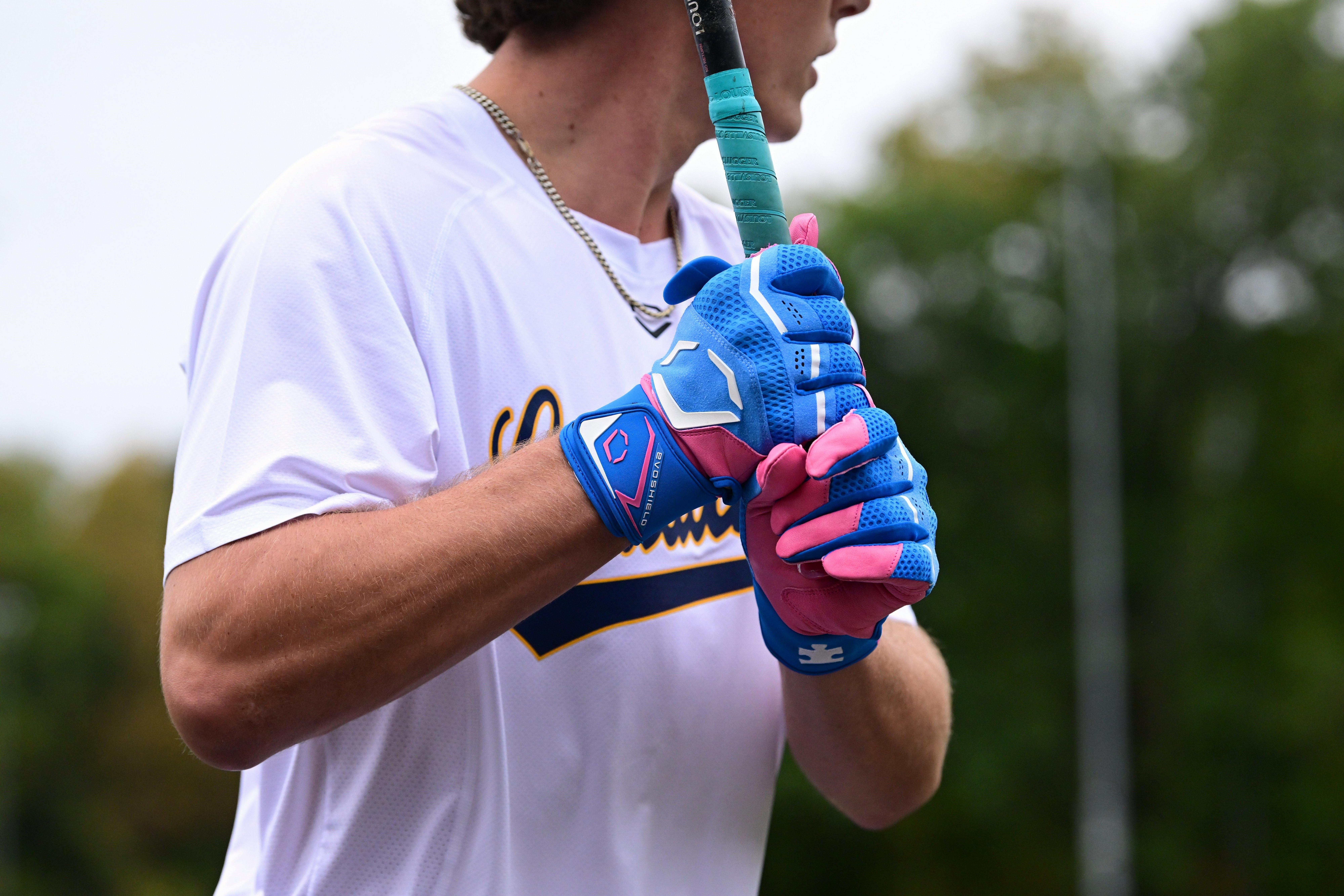 EvoShield X-SRZ Love the Moment Adult Carbyne Batting Gloves - BLUE/PINK Thumbnail View 6