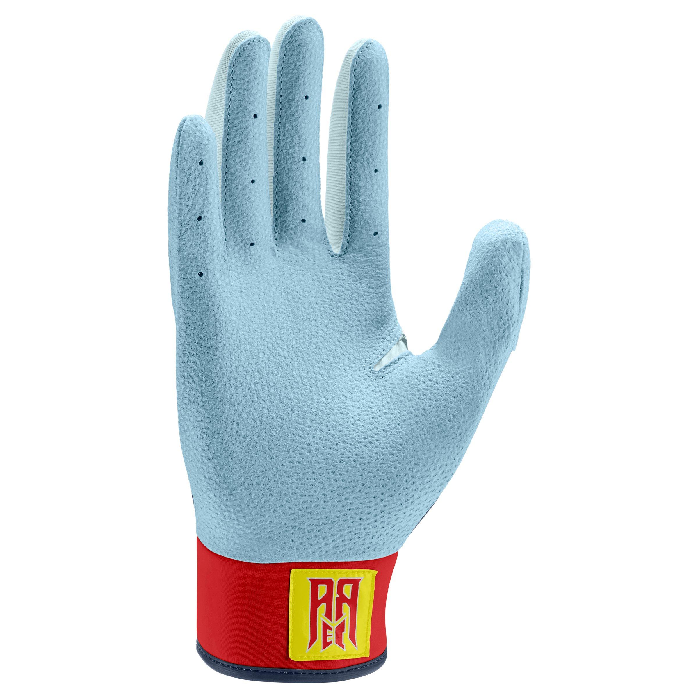 Nike Alpha Varsity Acuna Jr. Baseball Batting Gloves - LTBLUE/YELLOW/RED Thumbnail View 3