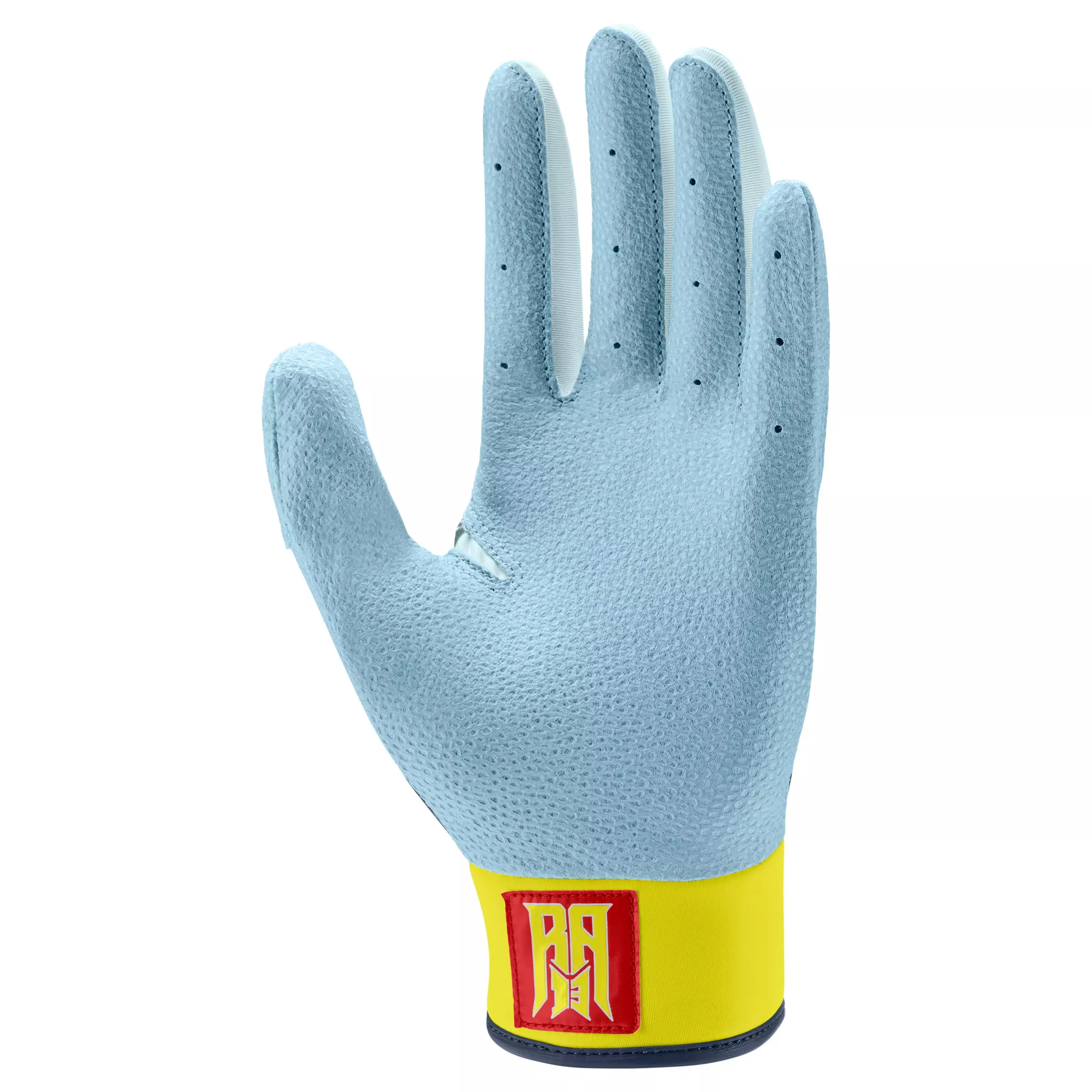 Nike Alpha Varsity Acuna Jr. Baseball Batting Gloves - LTBLUE/YELLOW/RED