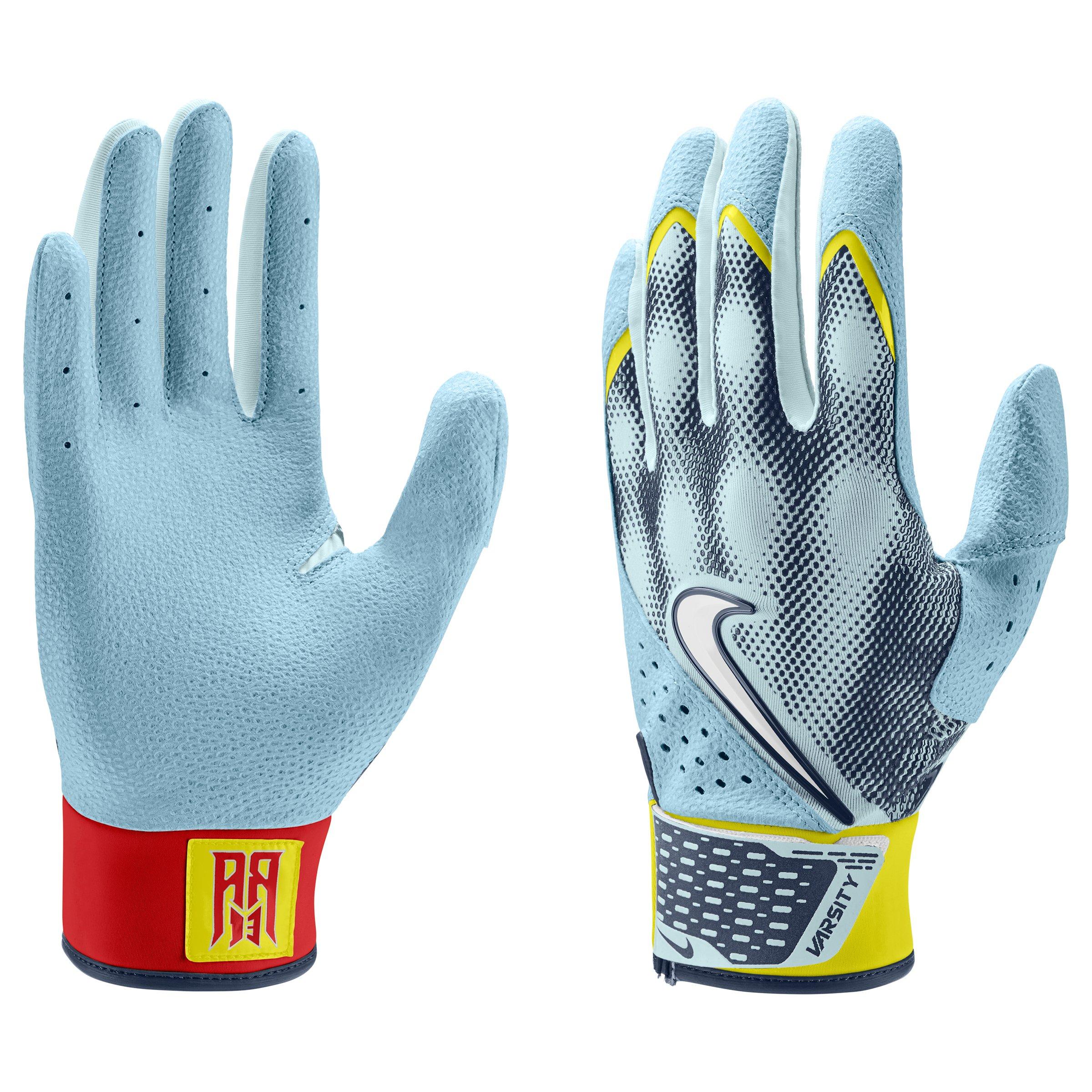 Nike Alpha Varsity Acuna Jr. Baseball Batting Gloves - LTBLUE/YELLOW/RED Thumbnail View 5