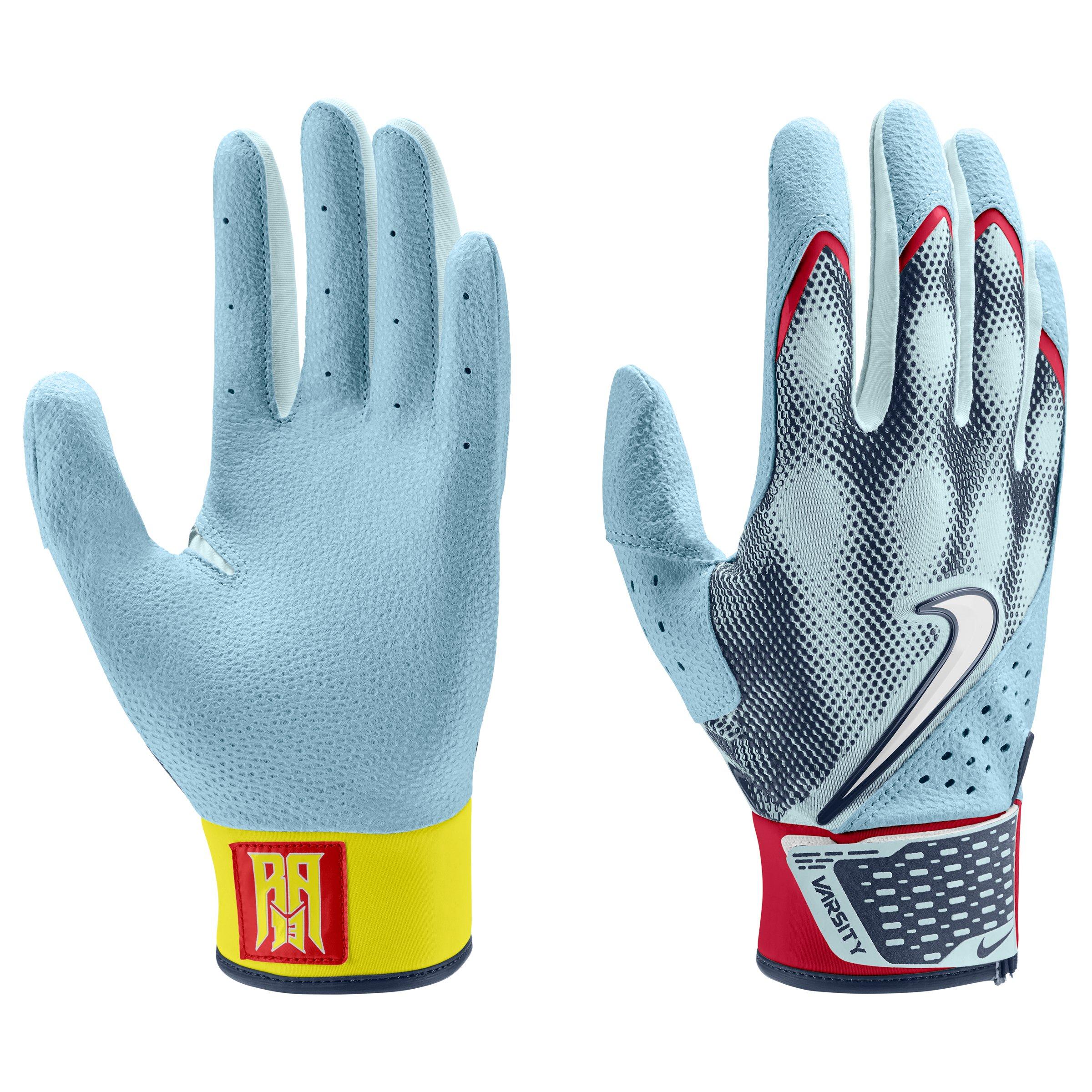 Nike Alpha Varsity Acuna Jr. Baseball Batting Gloves - LTBLUE/YELLOW/RED Thumbnail View 6
