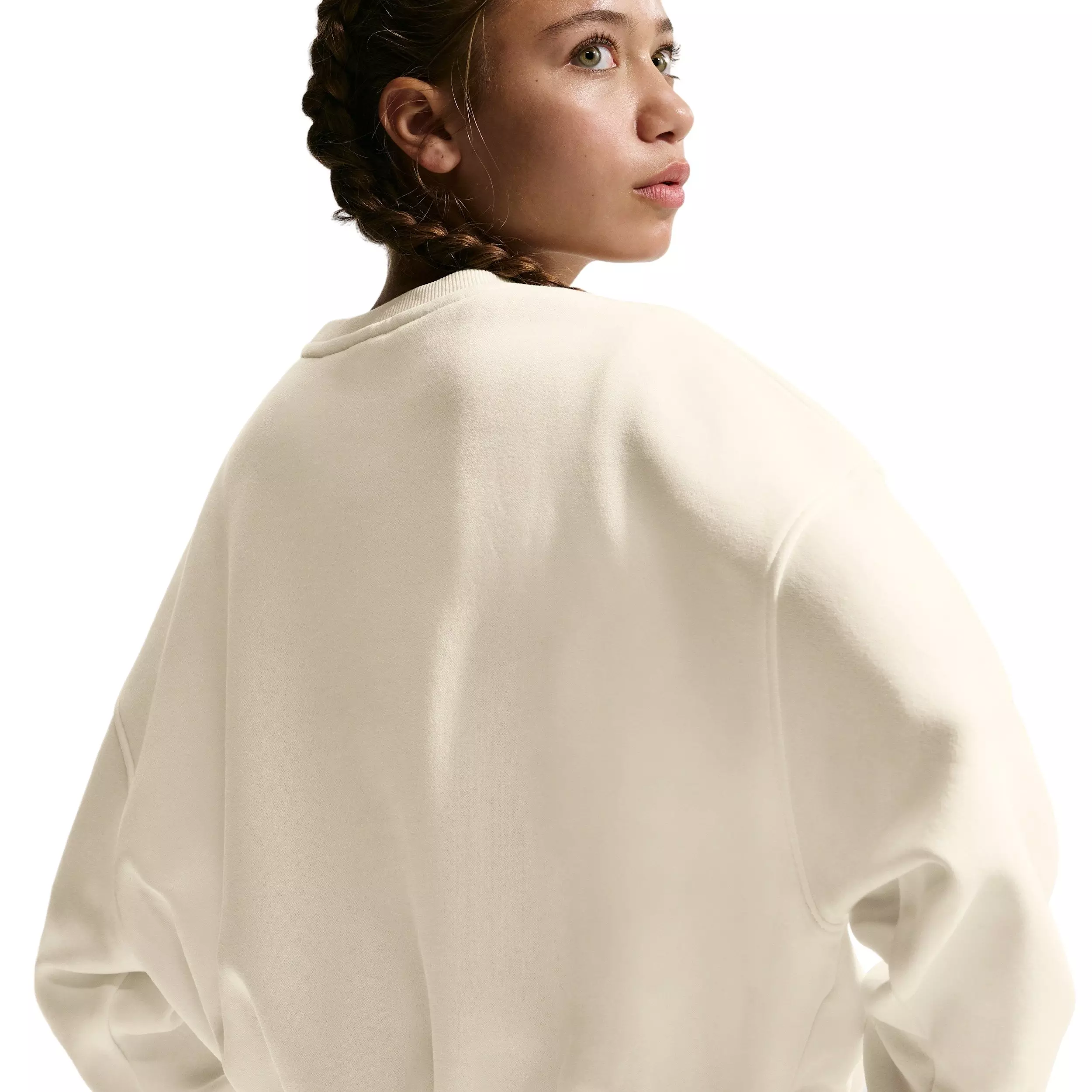 Nike Big Girls' Sportswear Club Fleece Boxy Graphic Crew-Neck Sweatshirt -Soft Pearl - SOFT PEARL