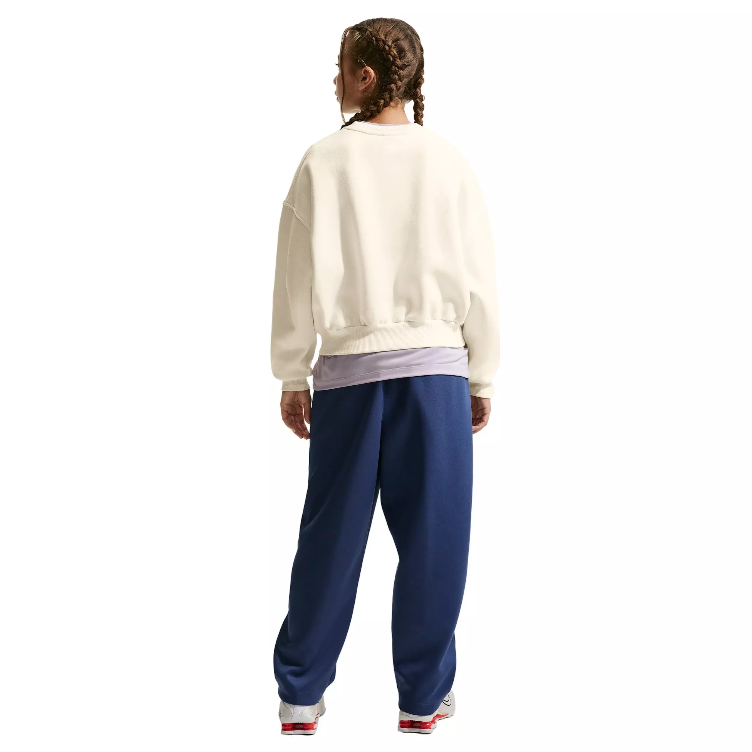 Nike Big Girls' Sportswear Club Fleece Boxy Graphic Crew-Neck Sweatshirt -Soft Pearl - SOFT PEARL