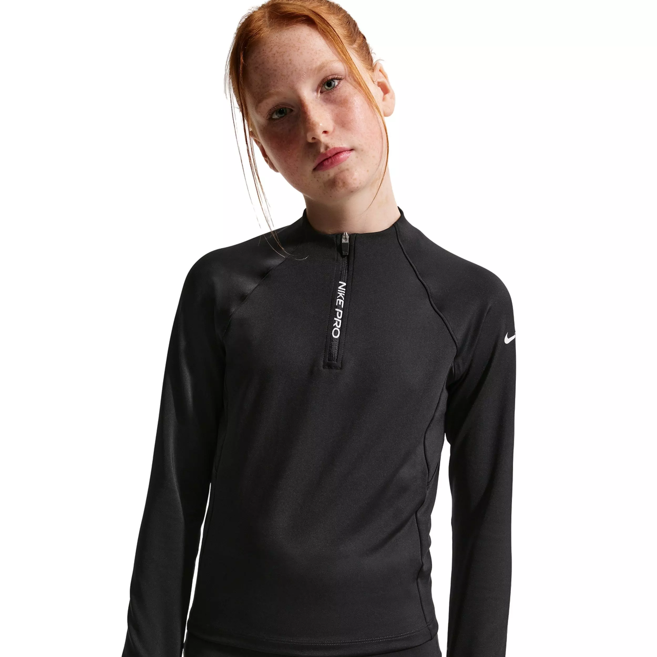 Nike Big Girls' Pro Dri-FIT Half-Zip Long Sleeve Top -Black - BLACK