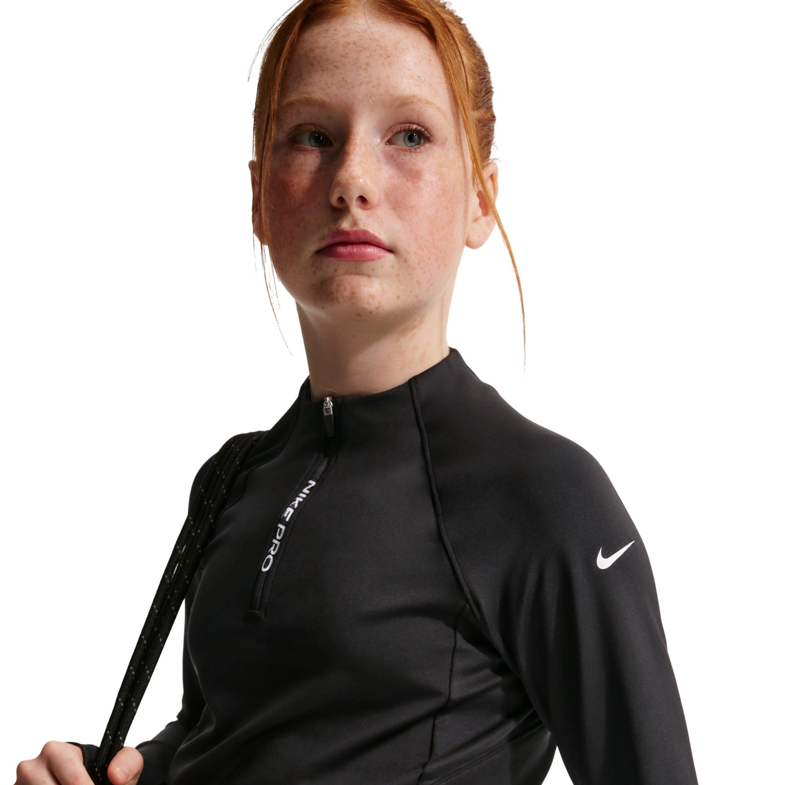 Nike Big Girls' Pro Dri-FIT Half-Zip Long Sleeve Top - Black - BLACK Thumbnail View 3