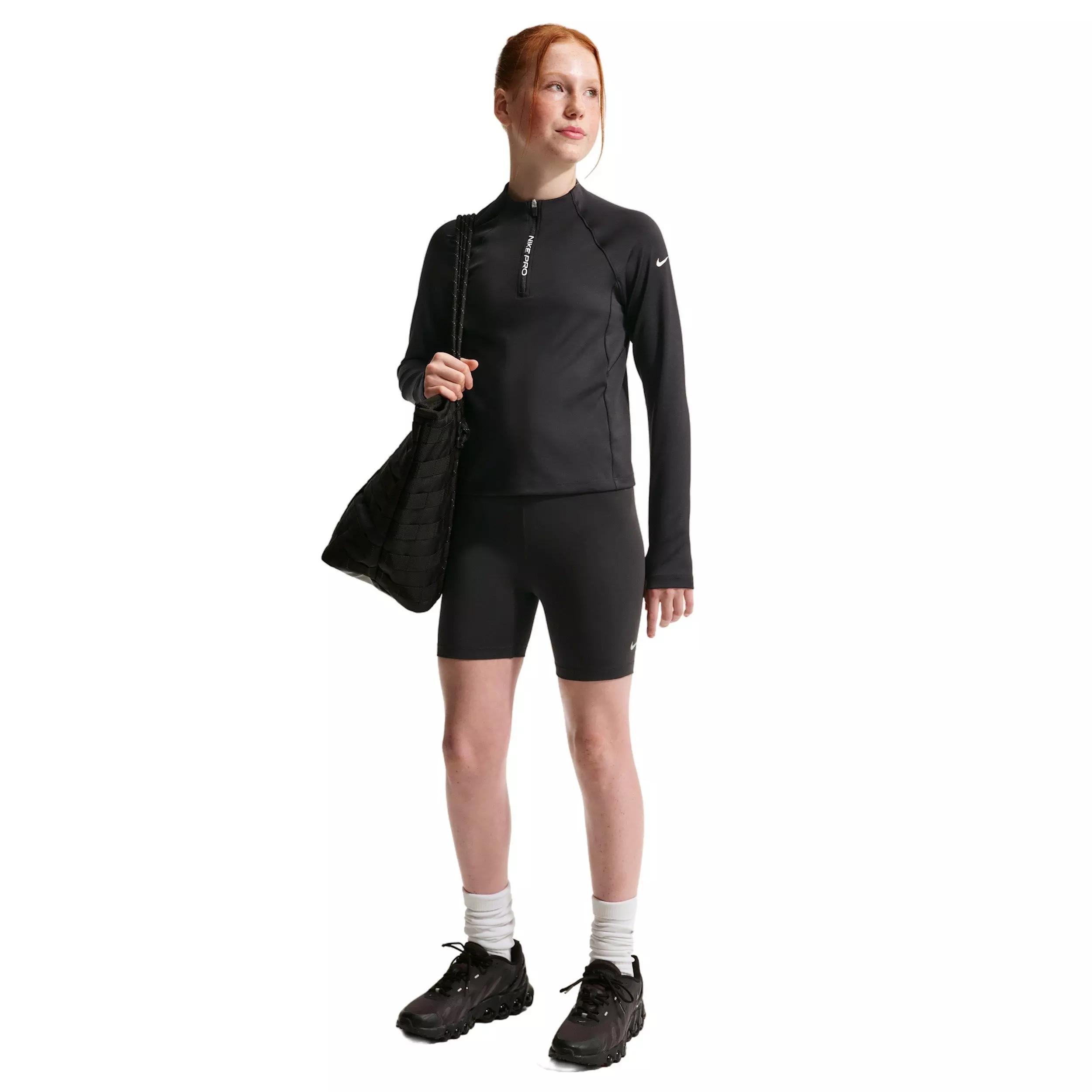 Nike Big Girls' Pro Dri-FIT Half-Zip Long Sleeve Top -Black - BLACK