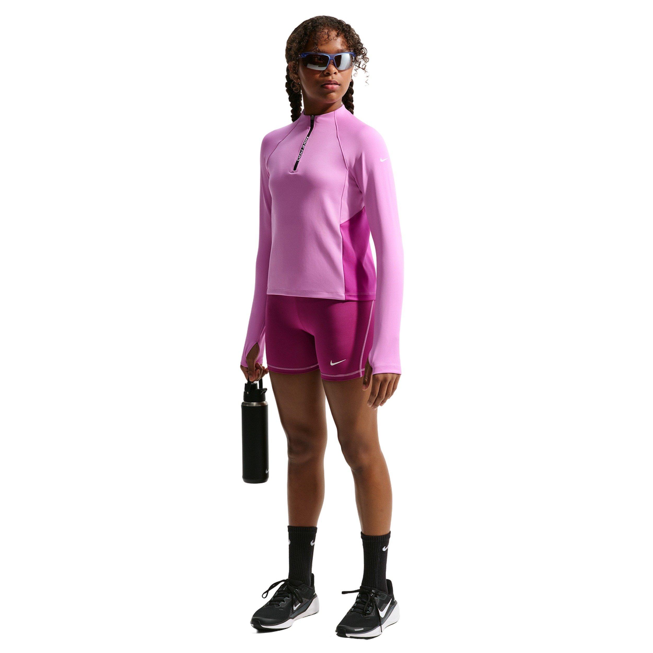 Nike Big Girls' Pro Dri-FIT Half-Zip Long Sleeve Top -Lt Magenta - LT MAGENTA Thumbnail View 4