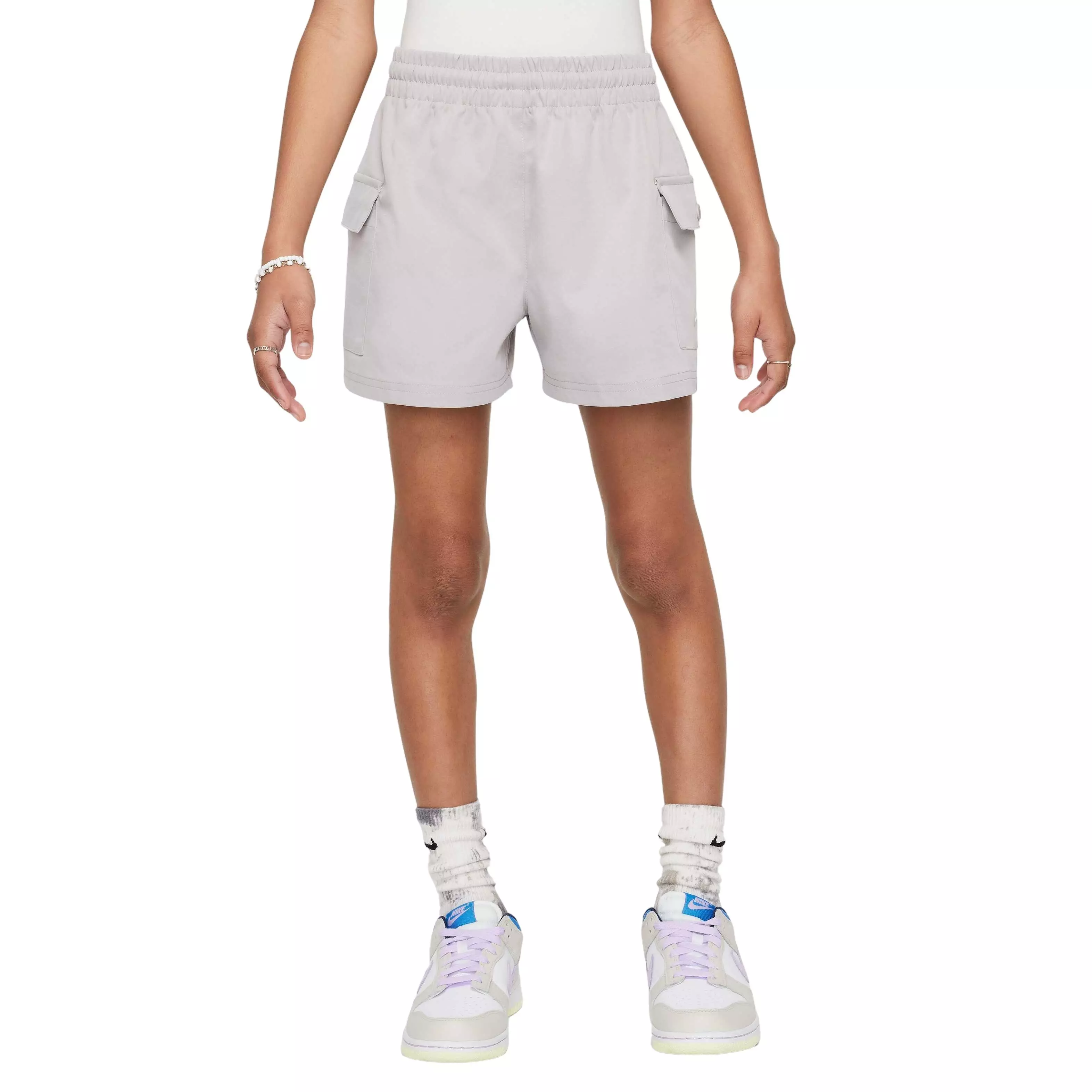 Nike Big Girls' Sportswear Woven Cargo Shorts - GREY