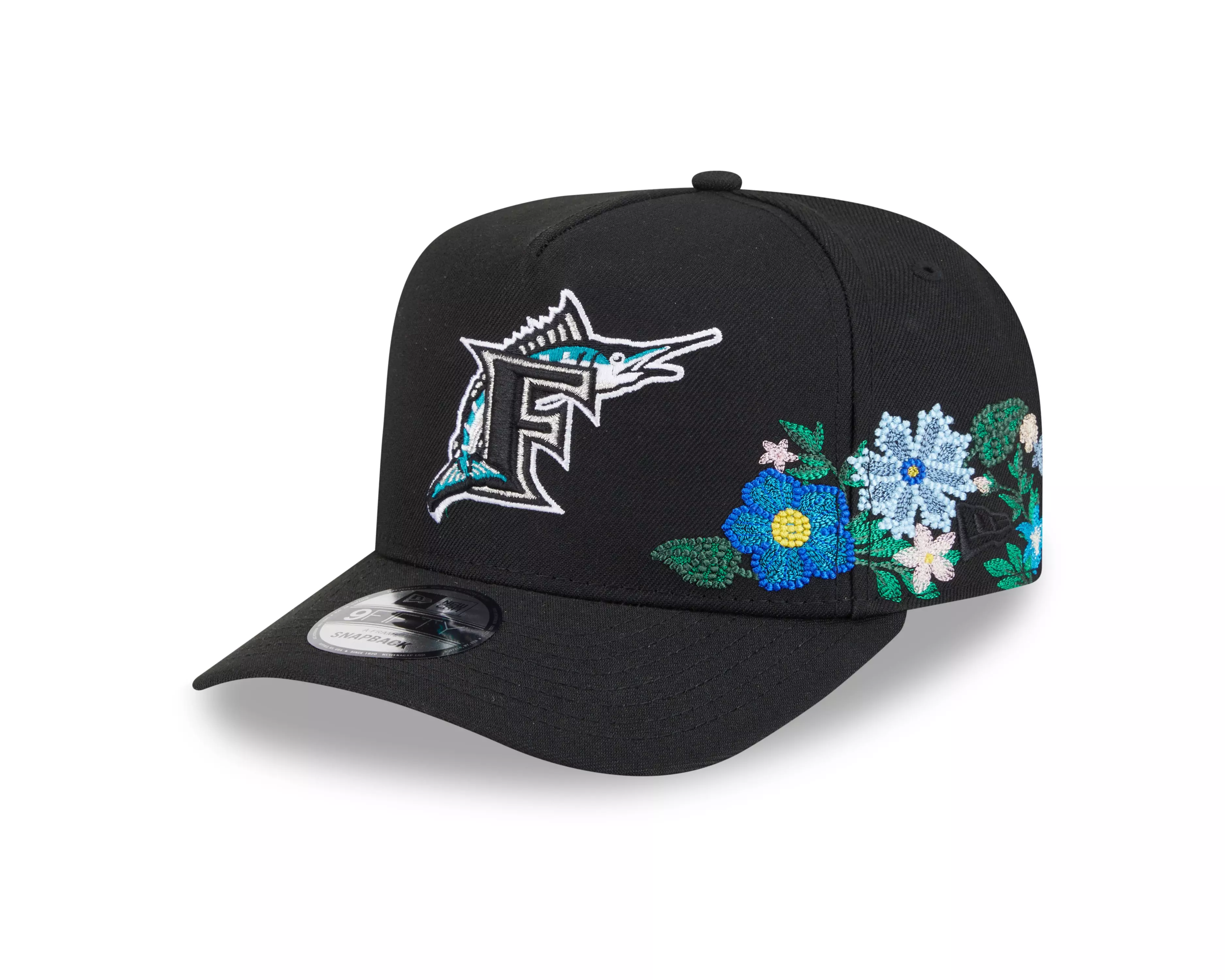 New Era Miami Marlins 9FIFTY A Frame Florals Snapback Hat-Black - BLACK