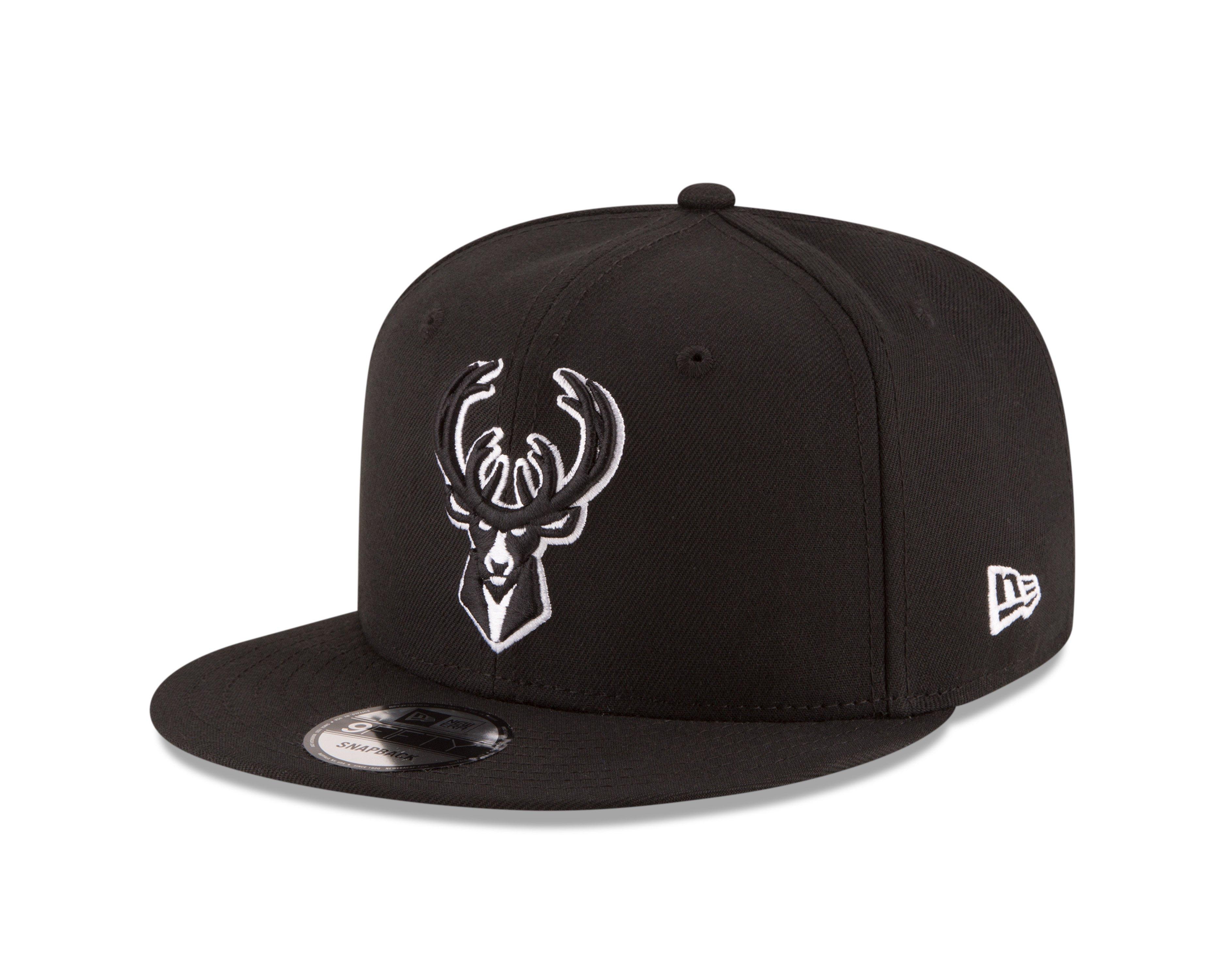 New Era Milwaukee Bucks 9FIFTY Snapback Hat-Black/White - BLACK Thumbnail View 1