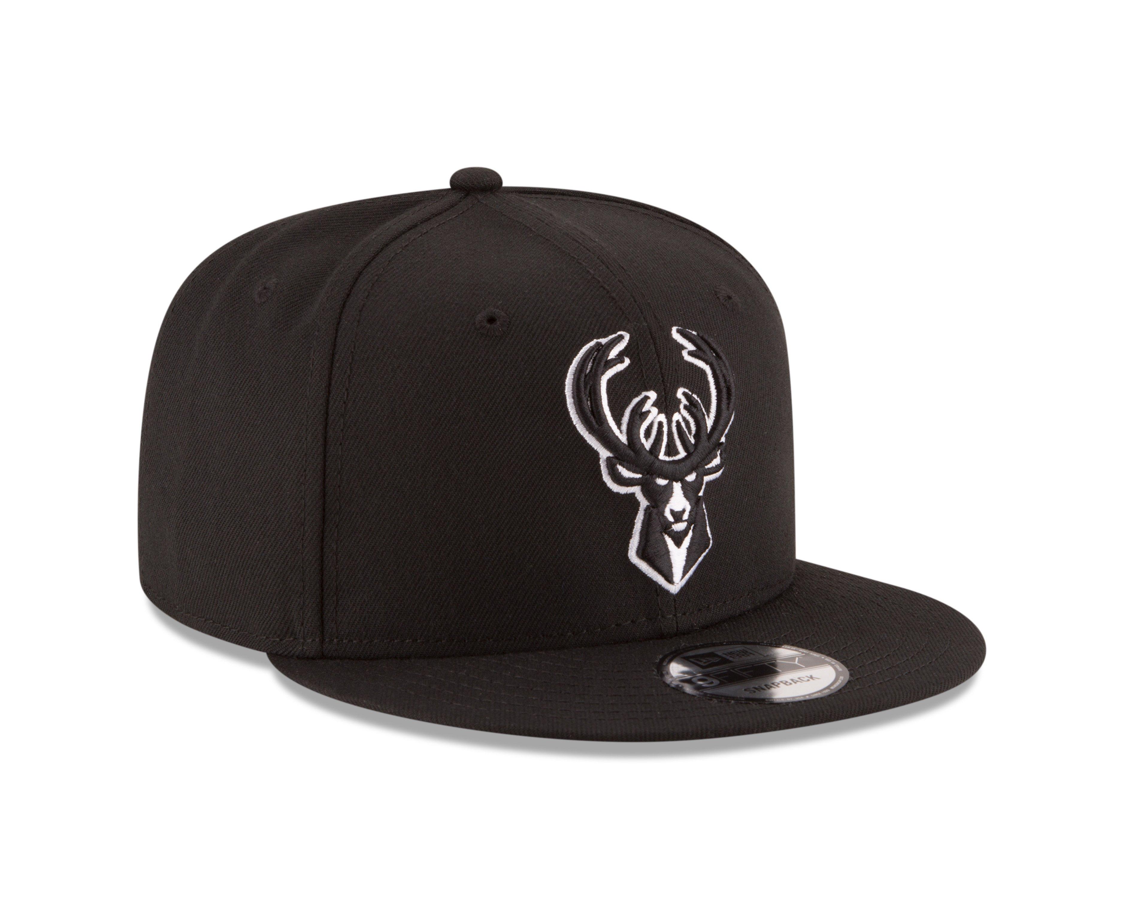 New Era Milwaukee Bucks 9FIFTY Snapback Hat-Black/White - BLACK Thumbnail View 2