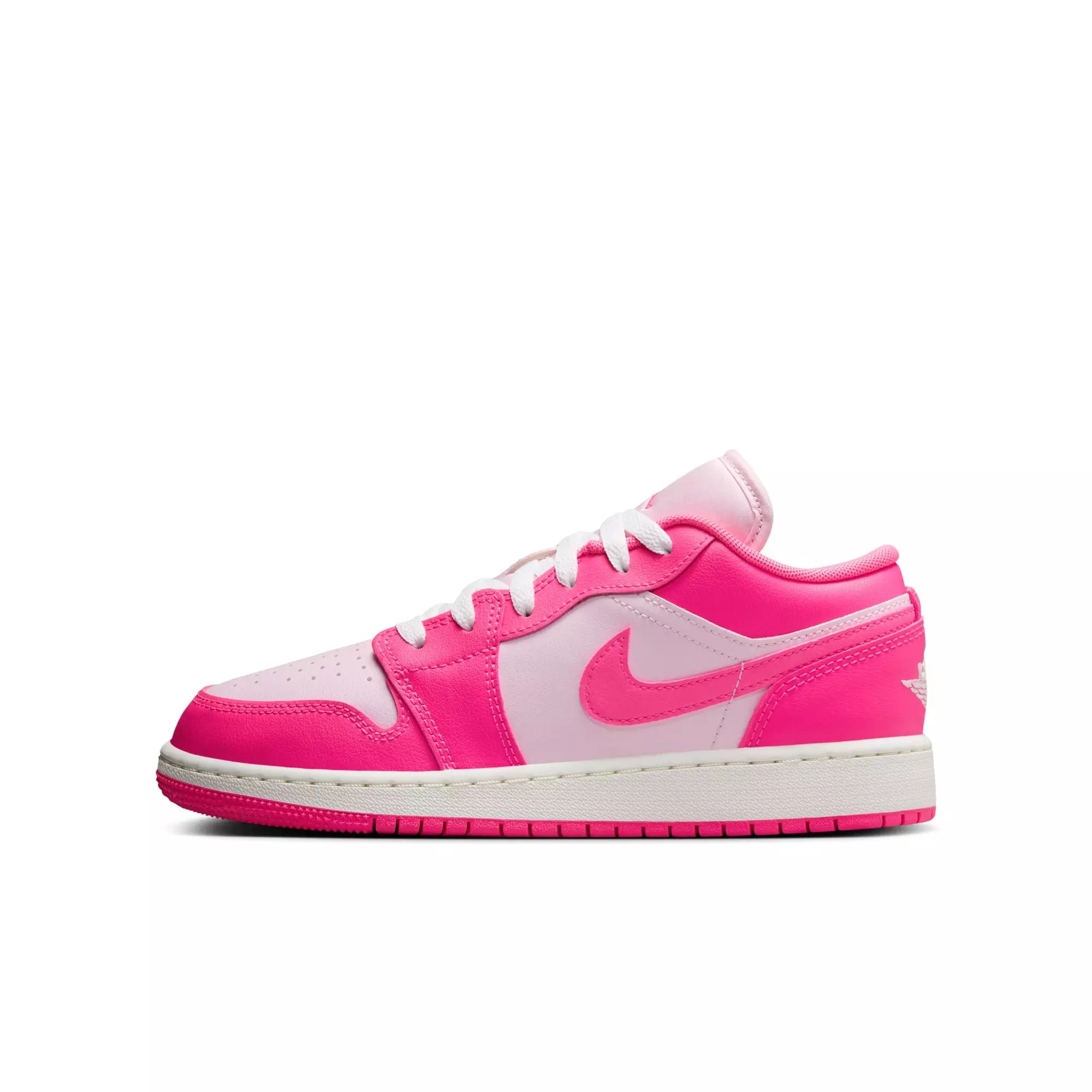 Jordan 1 Low "Pink Foam/Hyper Pink/Summit White" Grade School Girls' Shoe - PINK