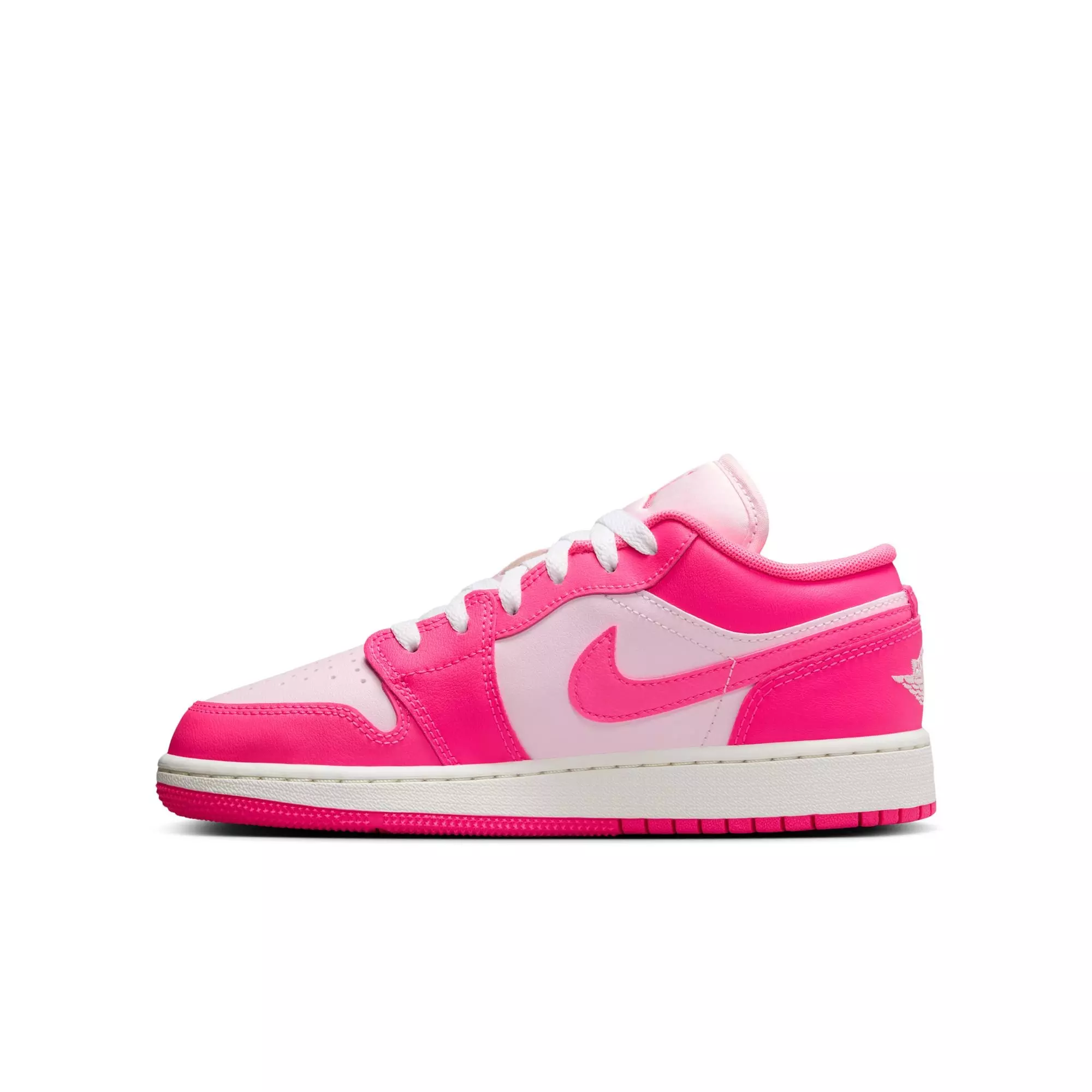 Jordan 1 Low "Pink Foam/Hyper Pink/Summit White" Grade School Girls' Shoe - PINK