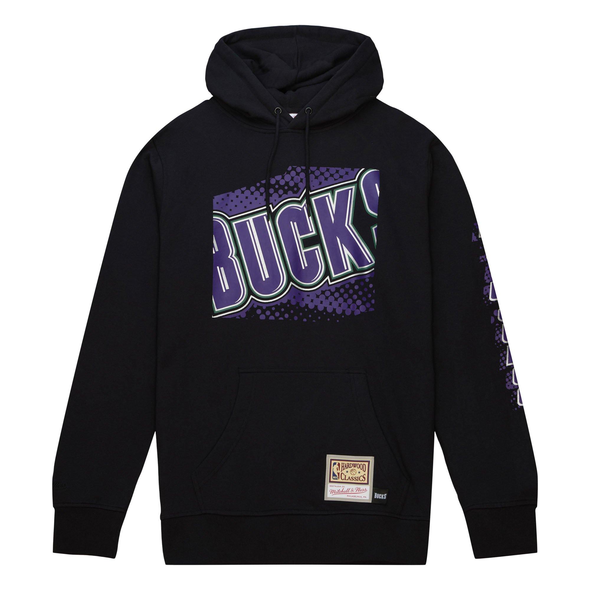 Mitchell & Ness Men's Milwaukee Bucks Big Face Hoodie-Black - BLACK Thumbnail View 1