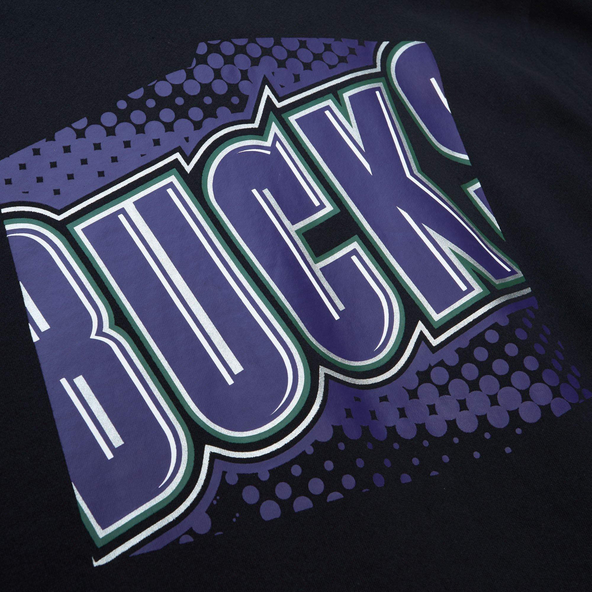 Mitchell & Ness Men's Milwaukee Bucks Big Face Hoodie-Black - BLACK Thumbnail View 3