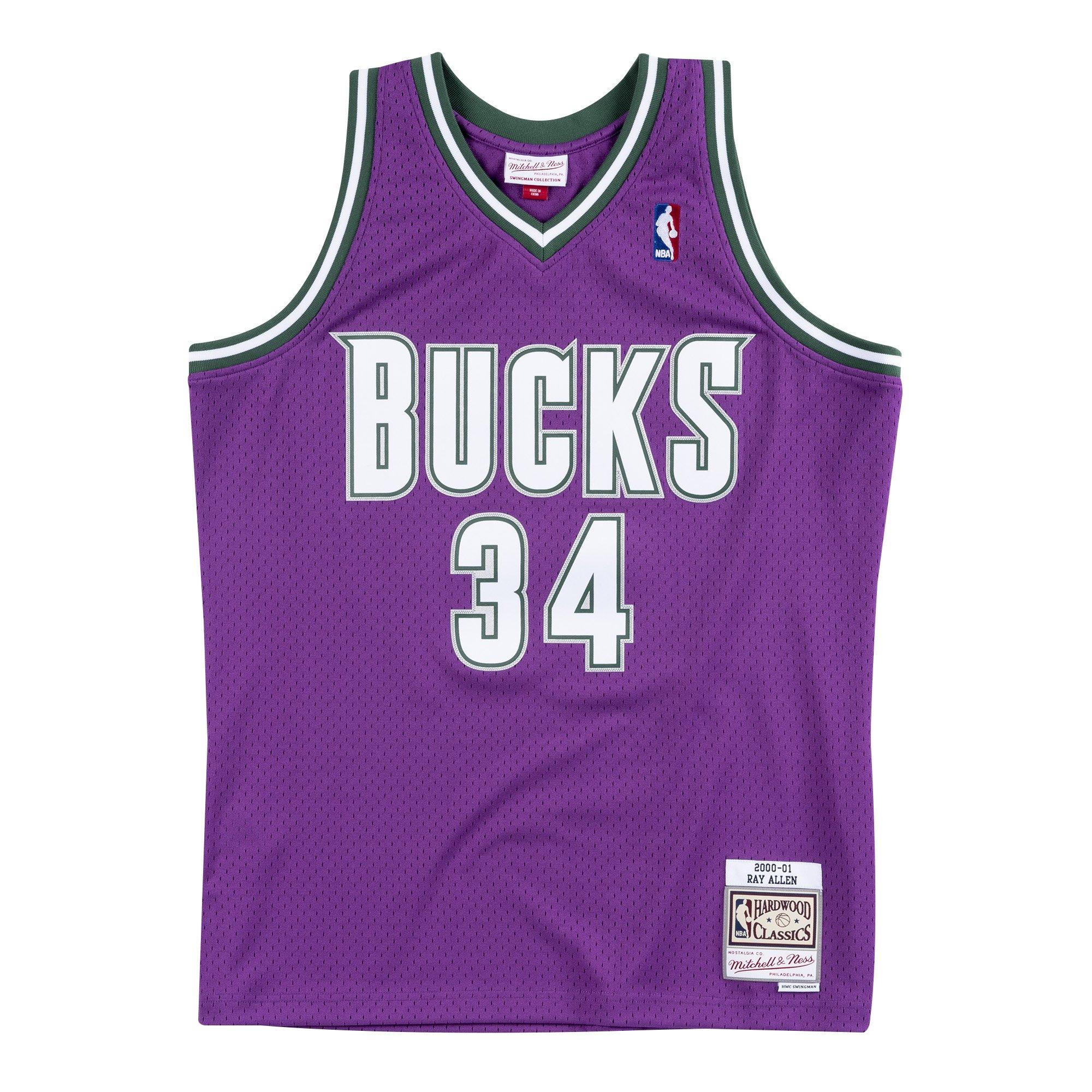 Mitchell & Ness Men's Milwaukee Bucks Ray Allen Hardwood Classic Road Jersey-Purple - PURPLE Thumbnail View 1