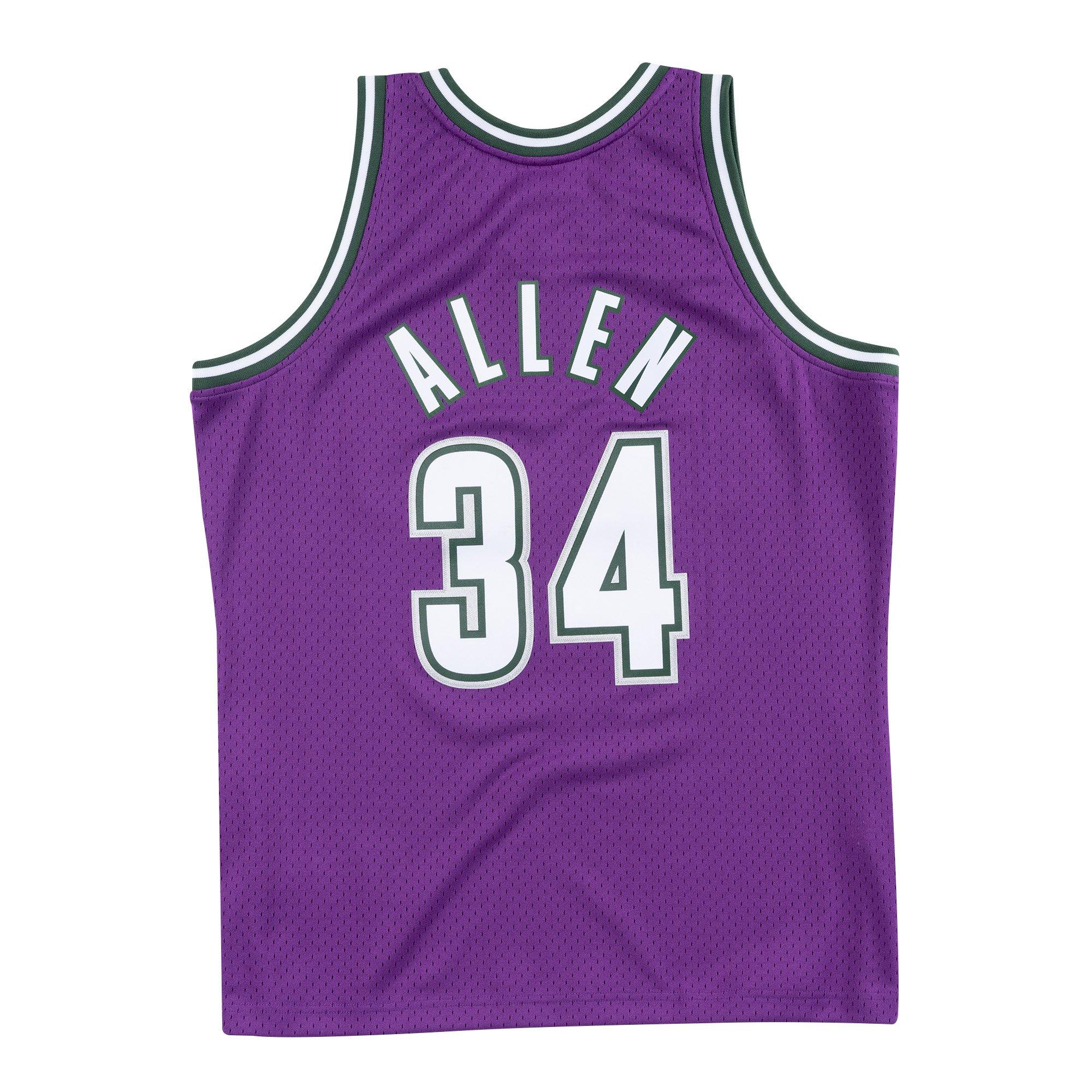 Mitchell & Ness Men's Milwaukee Bucks Ray Allen Hardwood Classic Road Jersey-Purple - PURPLE Thumbnail View 2