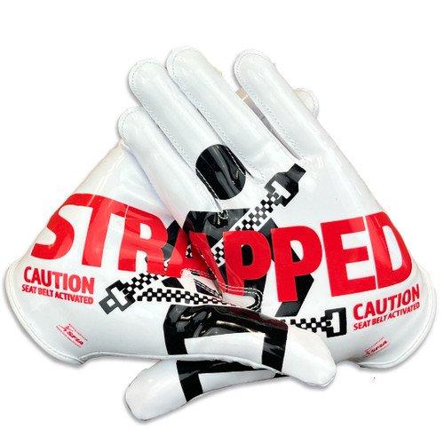 Battle Sports Doom Speed Strapped Football Receiver Gloves - WHITE/BLACK/RED Thumbnail View 1