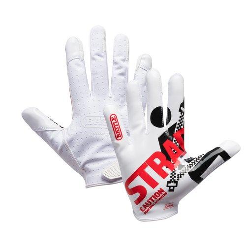 Battle Sports Doom Speed Strapped Football Receiver Gloves - WHITE/BLACK/RED Thumbnail View 2