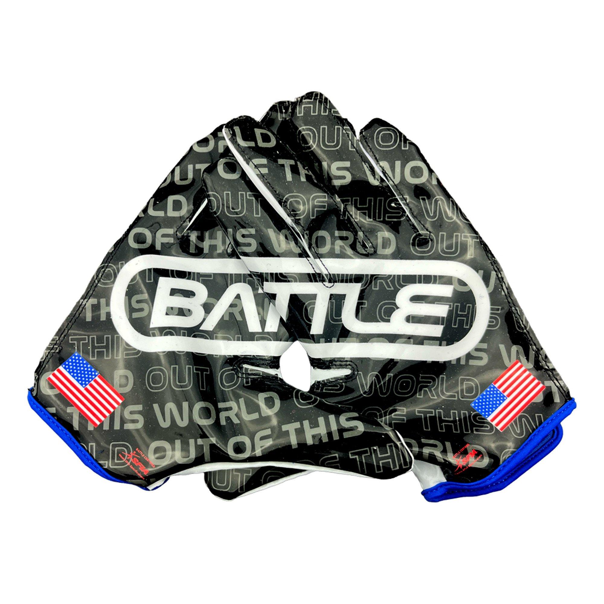 Battle Sports Adult Space Chameleon Football Receiver Gloves - WHITE/RED/BLUE Thumbnail View 2