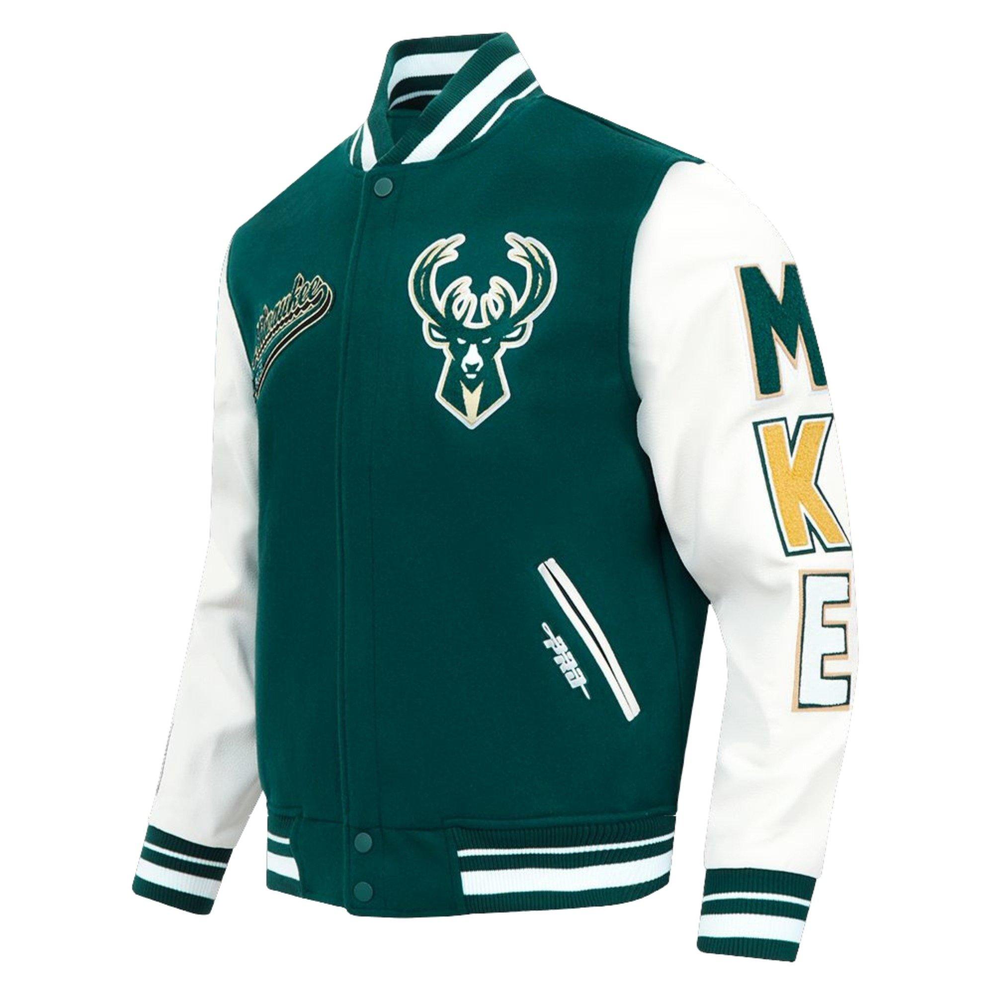 Pro Standard Men's Milwaukee Bucks Wool Varsity Jacket-Green/White - GREEN/WHITE Thumbnail View 1